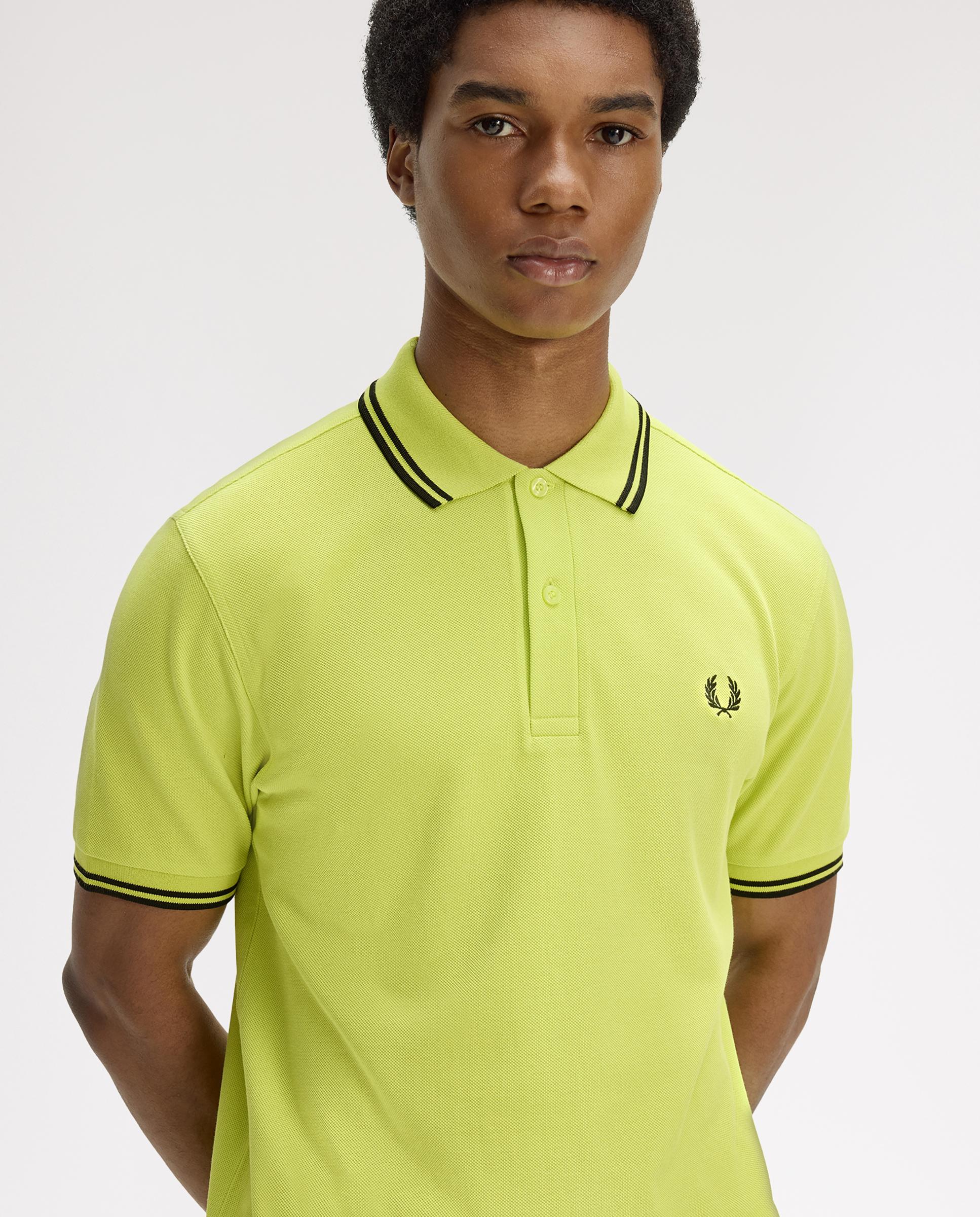 Polo de hombre de piqué de algodón manga corta - Fred Perry - Acero negro Amarillo limón-3