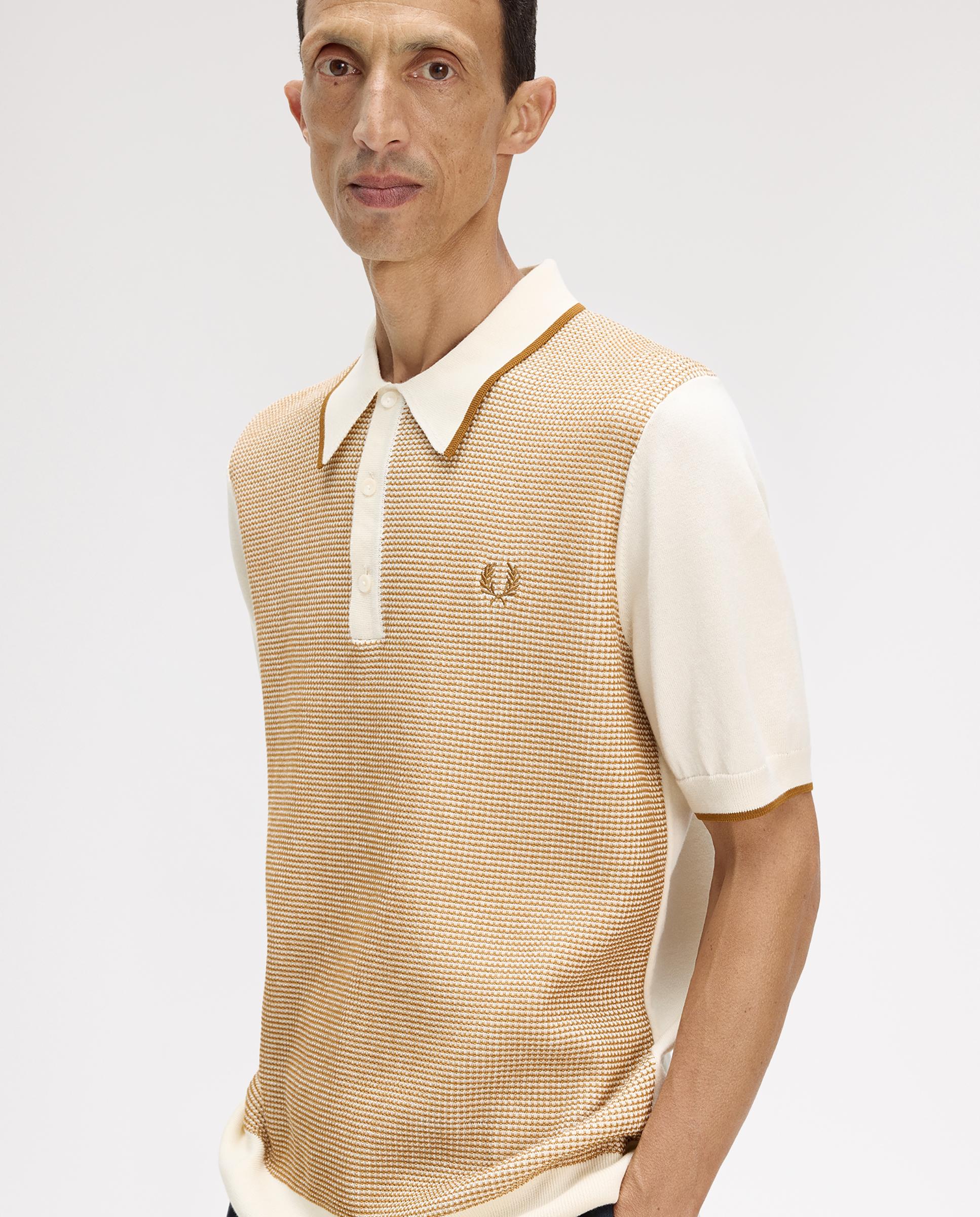 Jersey de hombre de punto gofre con cuello polo - Fred Perry - Crudo Crudo-1