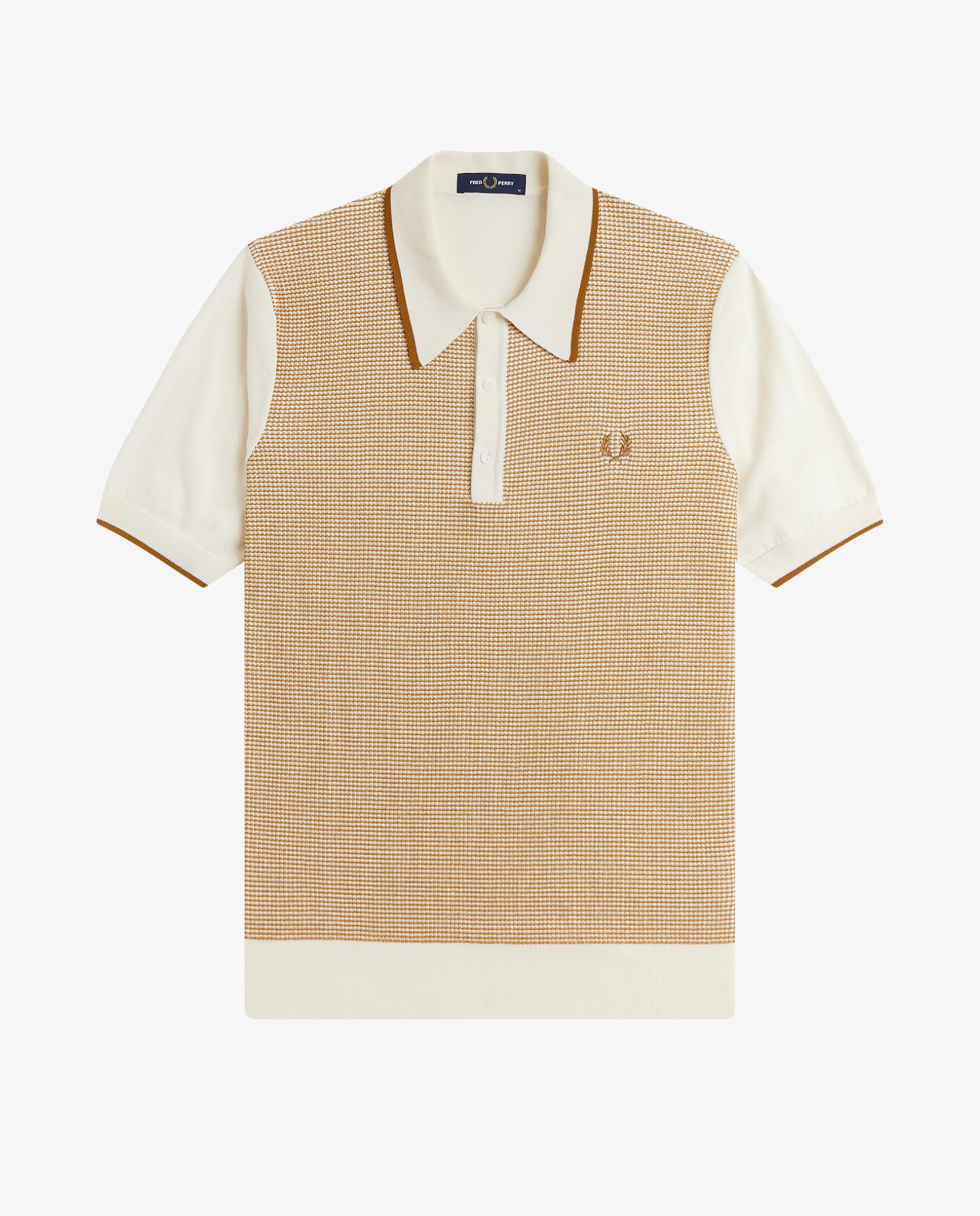 Jersey de hombre de punto gofre con cuello polo - Fred Perry - Crudo Crudo-6