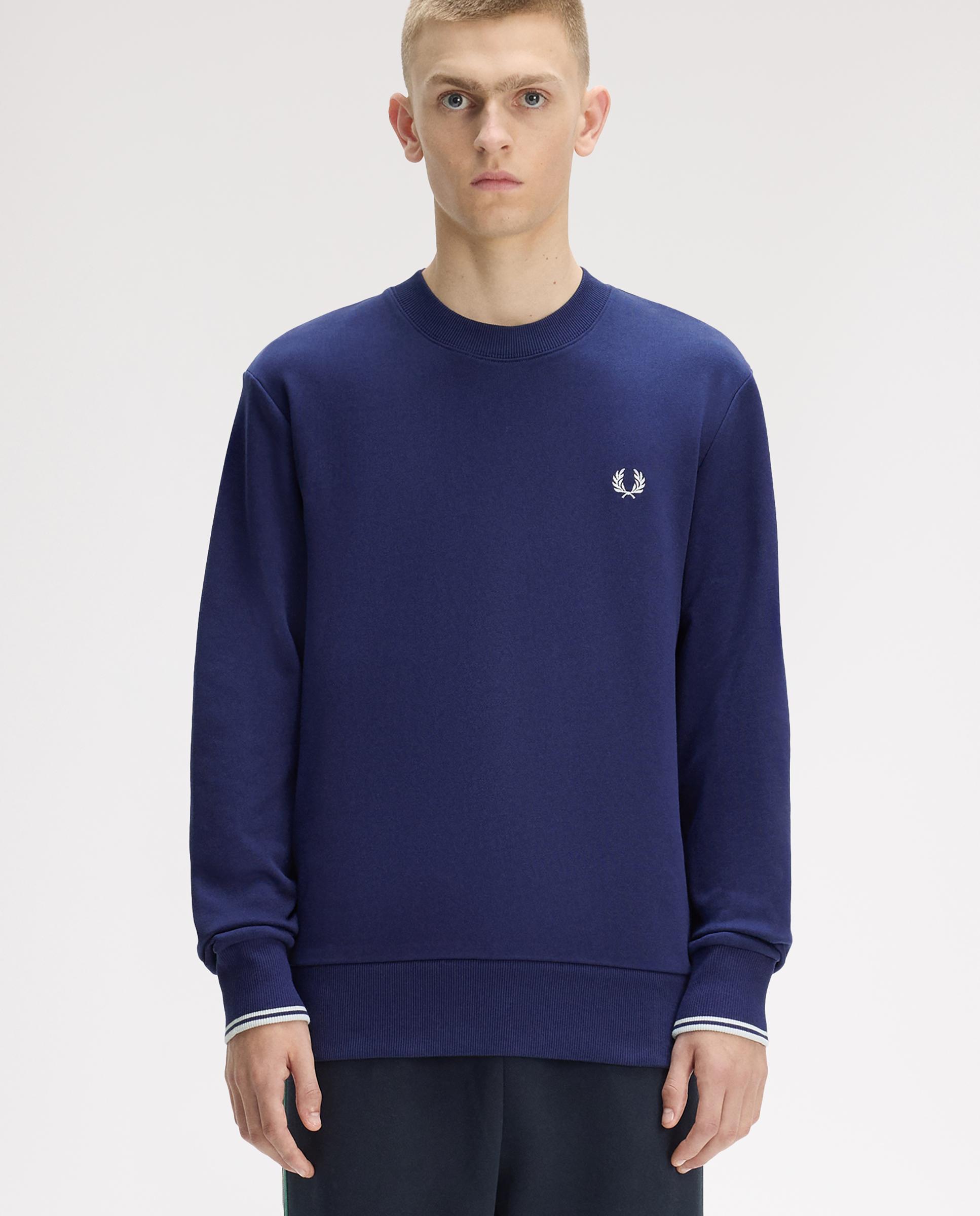 Sudadera de hombre con cuello redondo y ribete de dos franjas - Fred Perry - Azul fumé Azul fumé-1