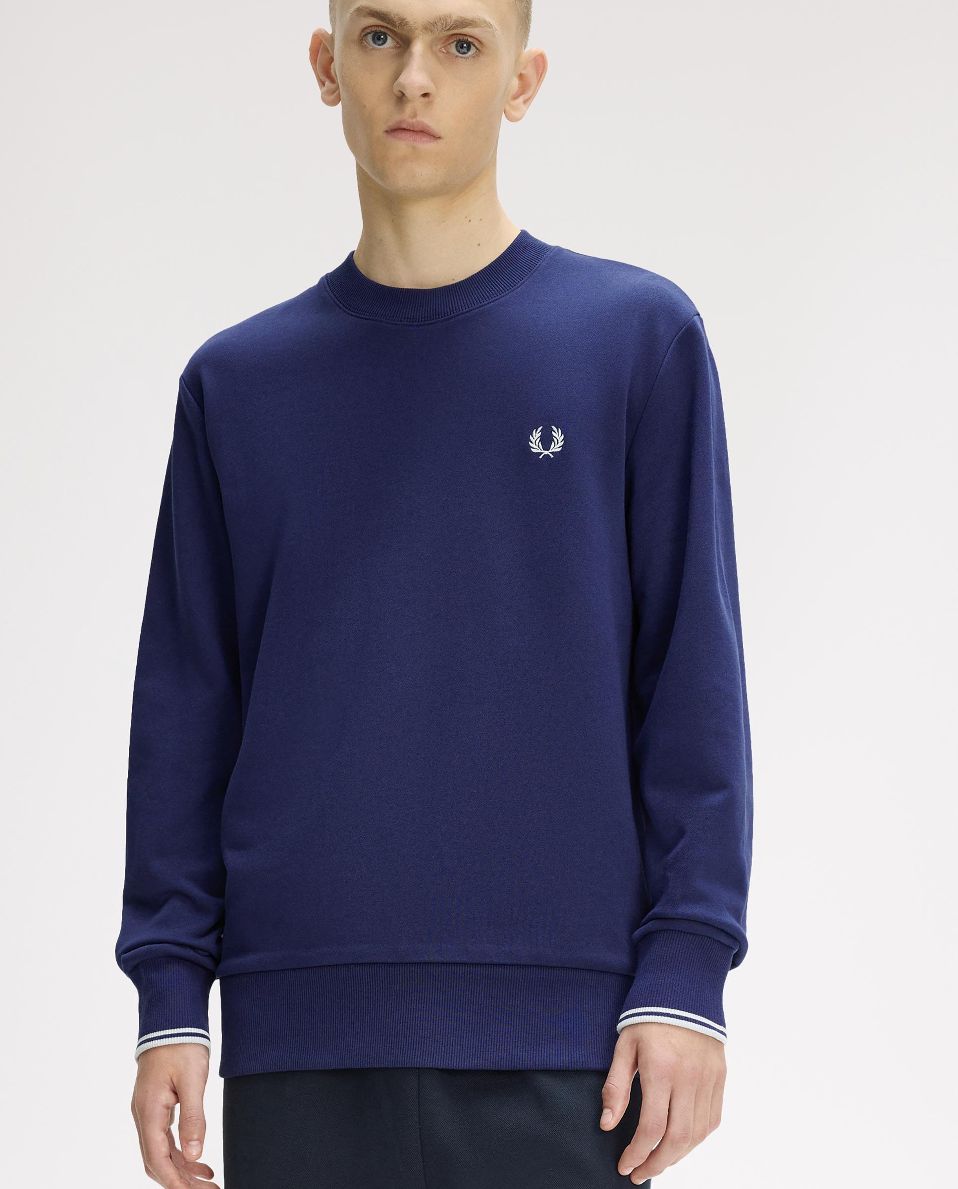 Sudadera de hombre con cuello redondo y ribete de dos franjas - Fred Perry - Azul fumé Azul fumé-3