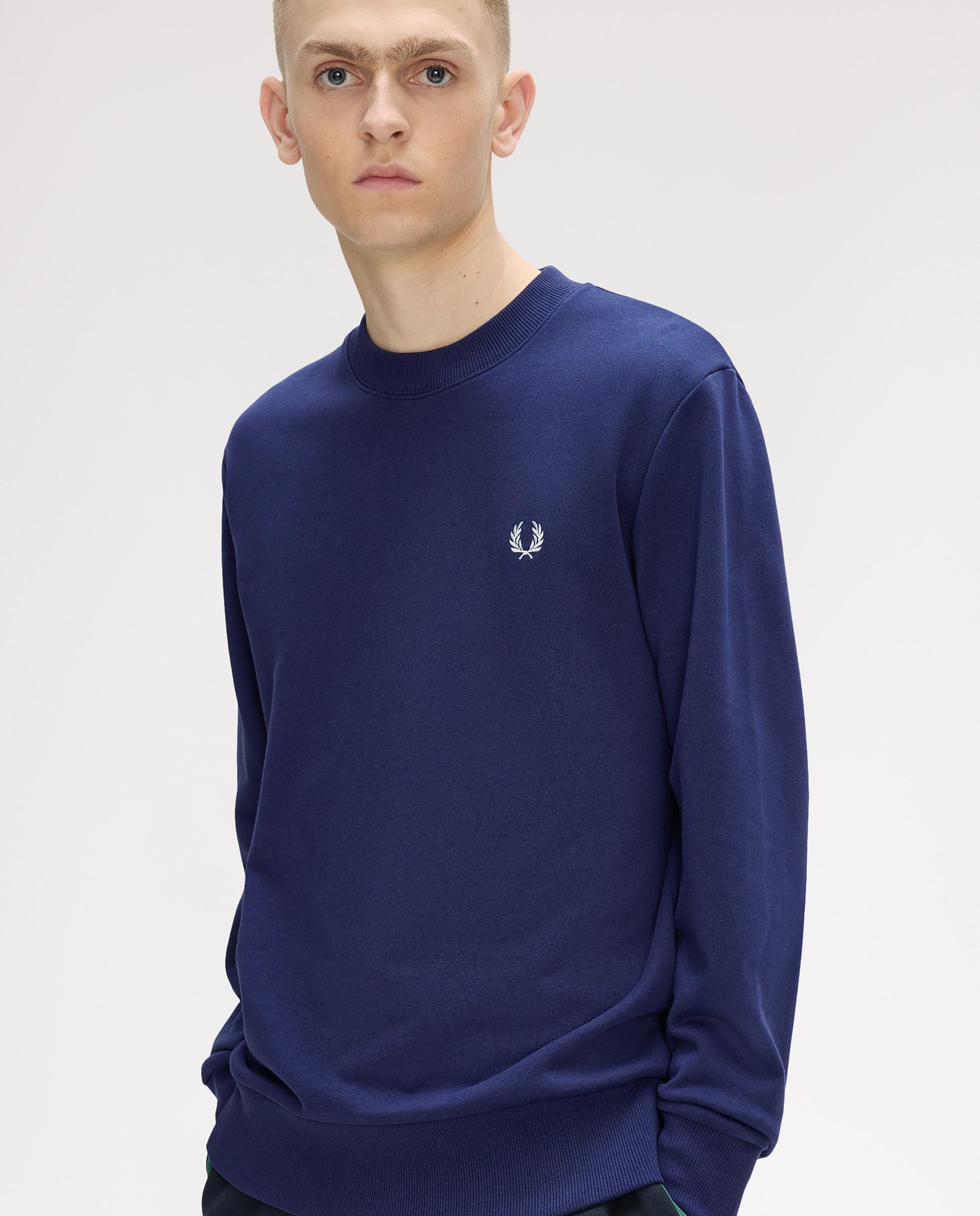 Sudadera de hombre con cuello redondo y ribete de dos franjas - Fred Perry - Azul fumé Azul fumé-4
