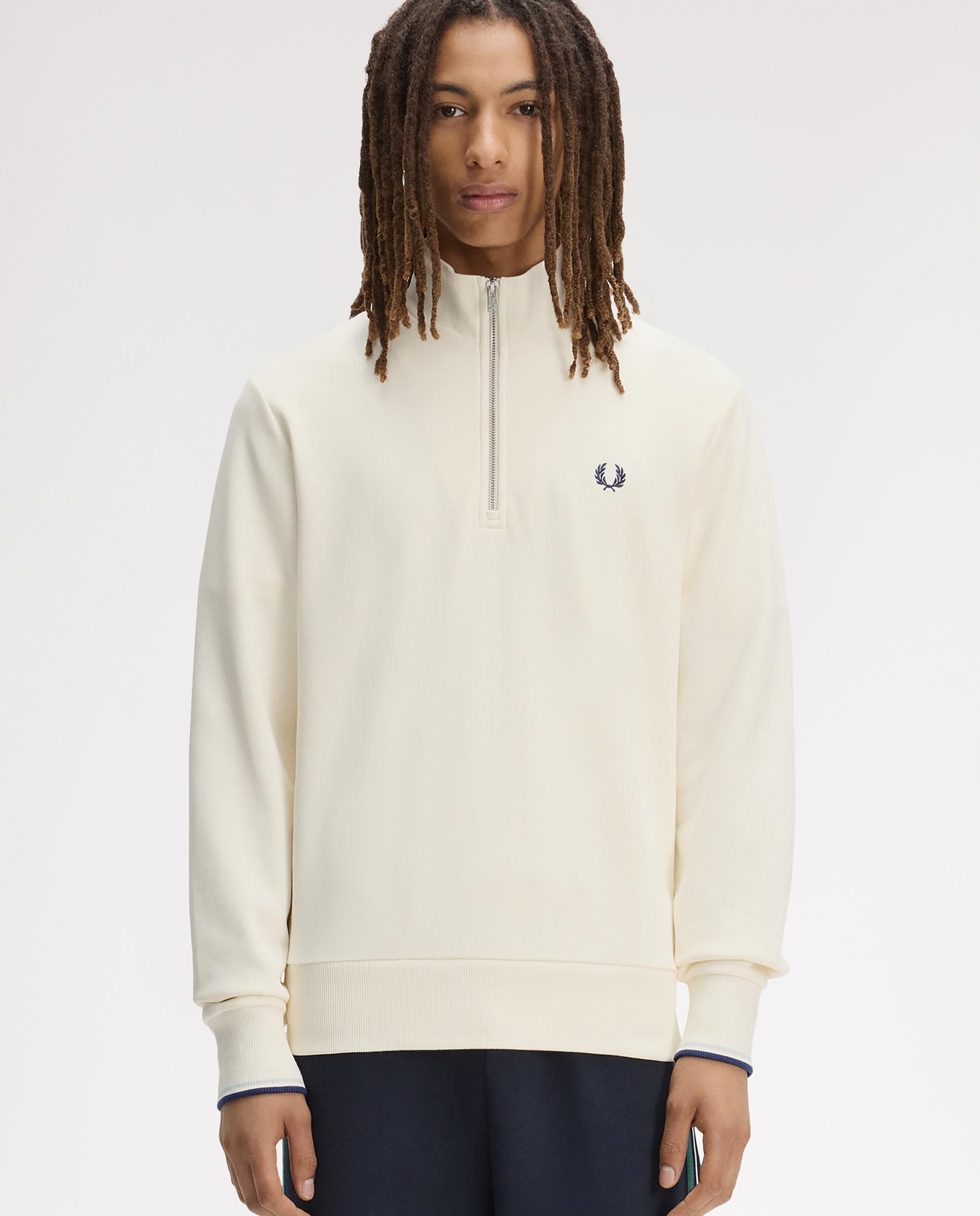 Sudadera de hombre con media cremallera y ribetes - Fred Perry - Crudo Crudo-1