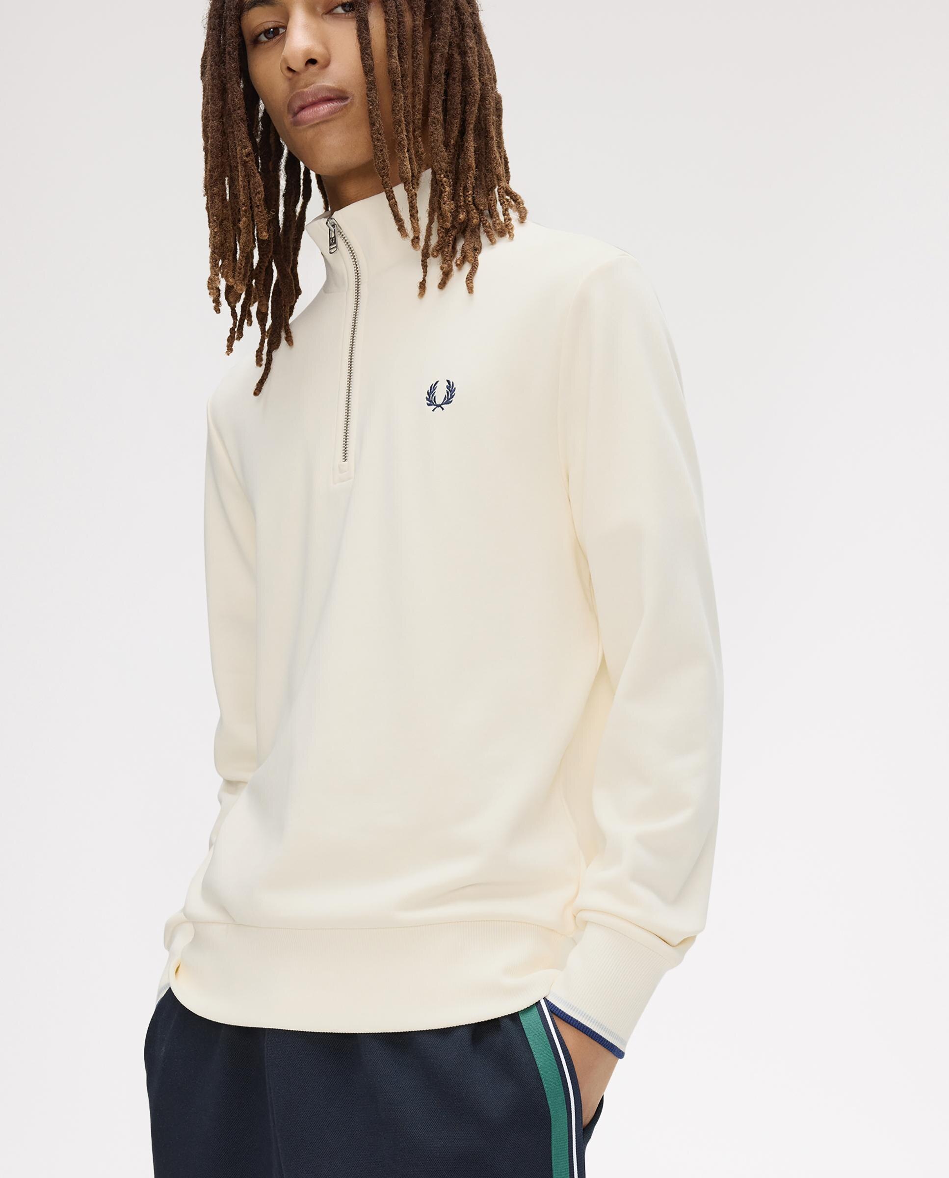 Sudadera de hombre con media cremallera y ribetes - Fred Perry - Crudo Crudo-3