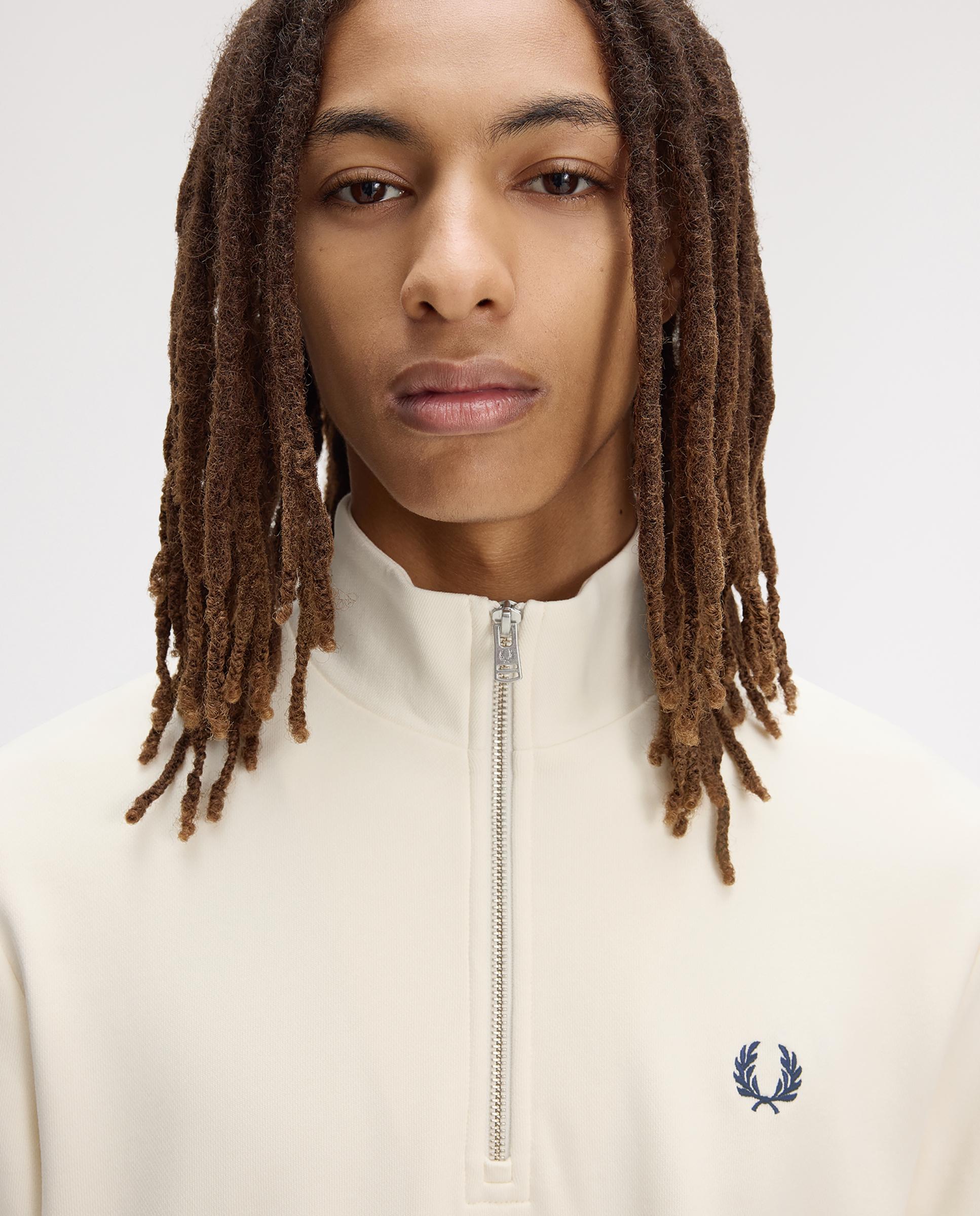 Sudadera de hombre con media cremallera y ribetes - Fred Perry - Crudo Crudo-4