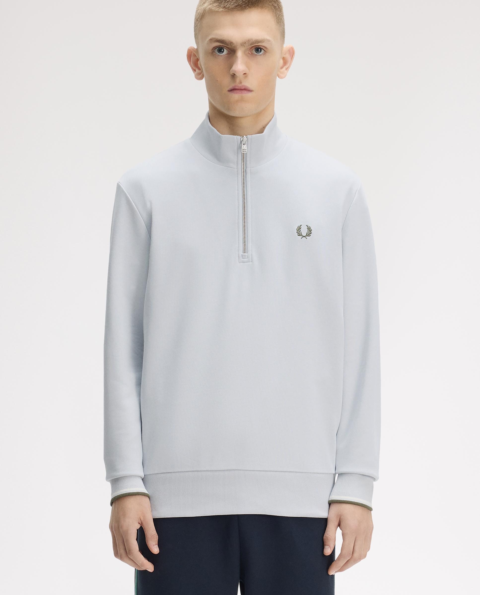 Sudadera de hombre con media cremallera y ribetes a contraste - Fred Perry - Azul claro Azul claro-1