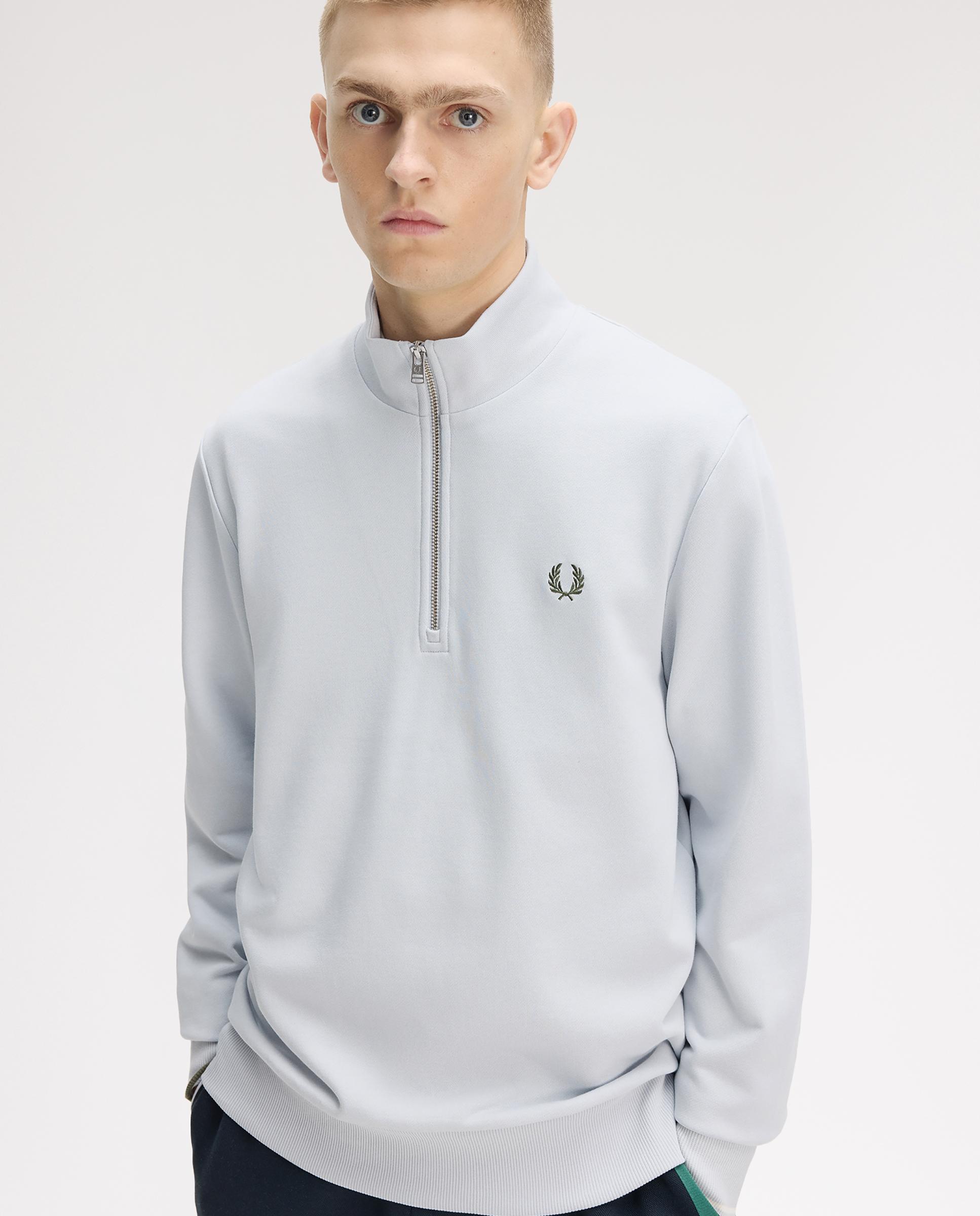 Sudadera de hombre con media cremallera y ribetes a contraste - Fred Perry - Azul claro Azul claro-3