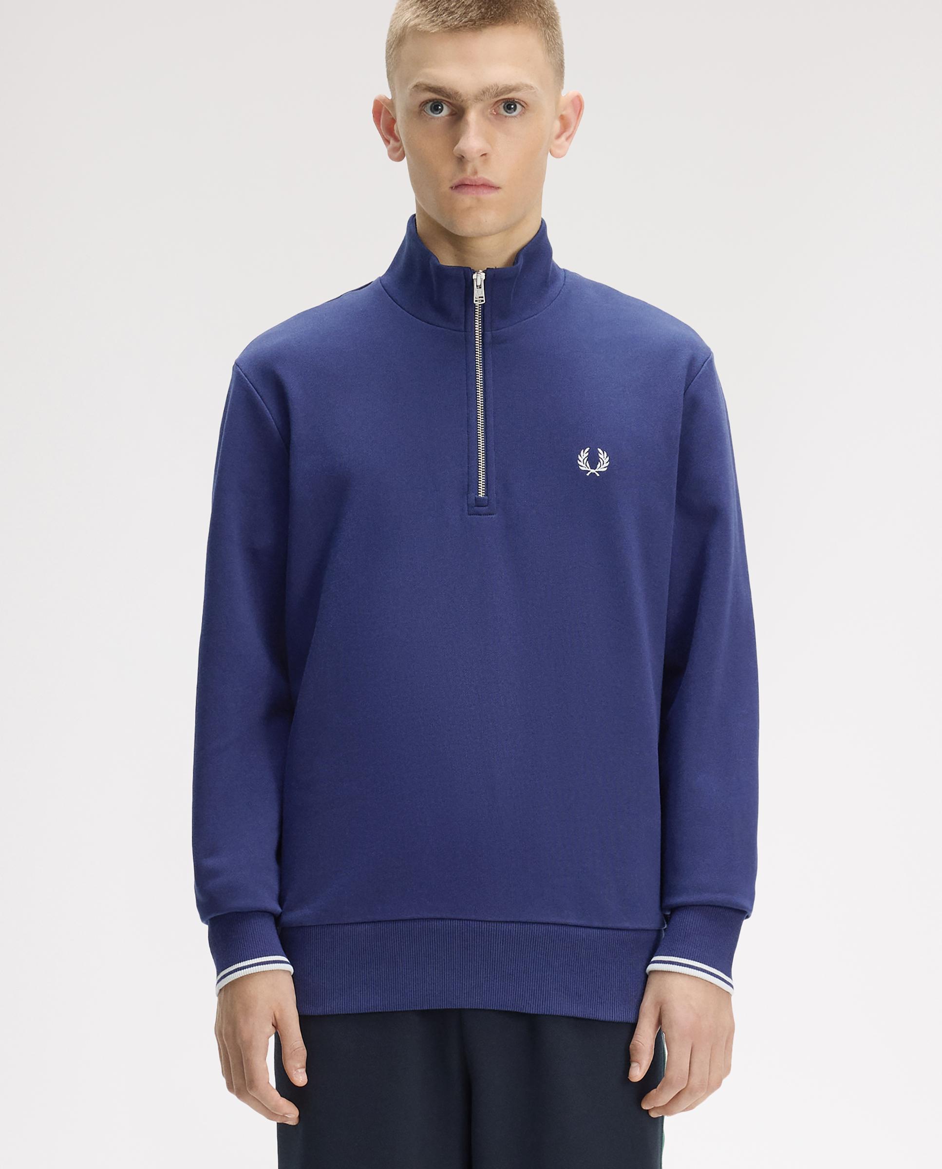 Sudadera de hombre con media cremallera y ribetes a contraste - Fred Perry - Azul fumé Azul fumé-1