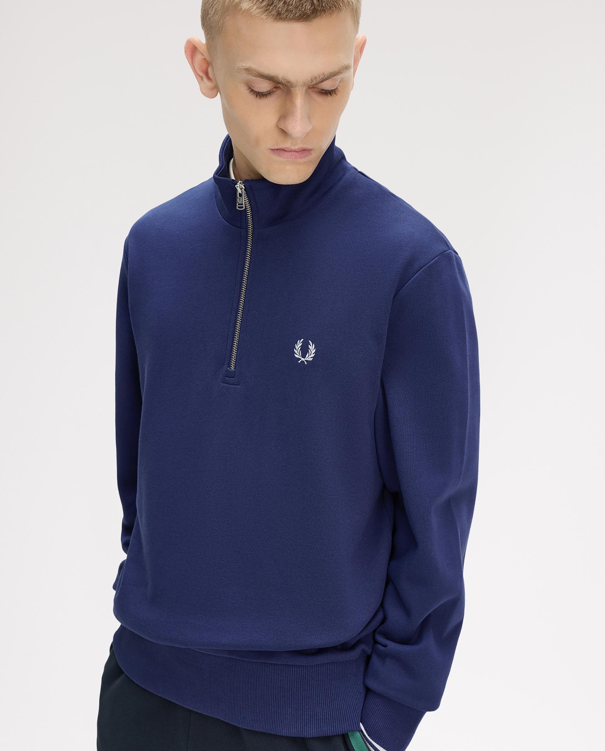 Sudadera de hombre con media cremallera y ribetes a contraste - Fred Perry - Azul fumé Azul fumé-3
