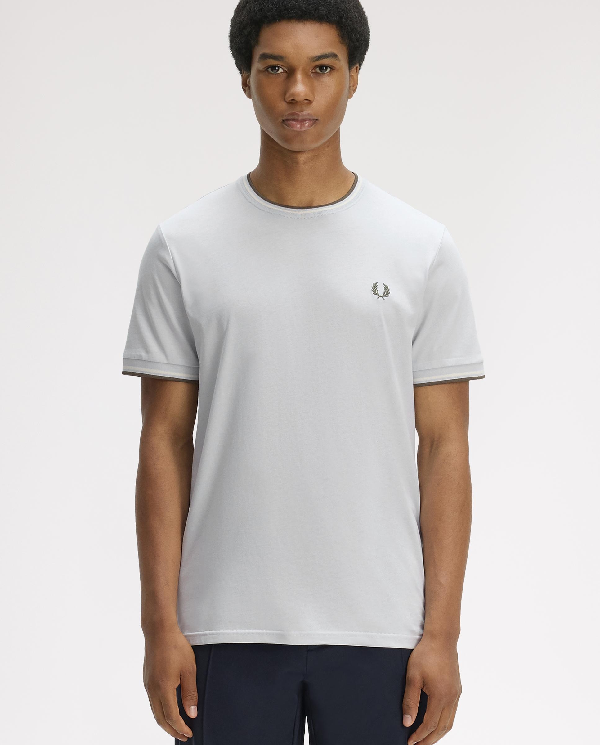 Imagen 1 de Camiseta de manga corta de hombre con ribete con dos franjas - Fred Perry - Azul grisáceo Azul grisáceo