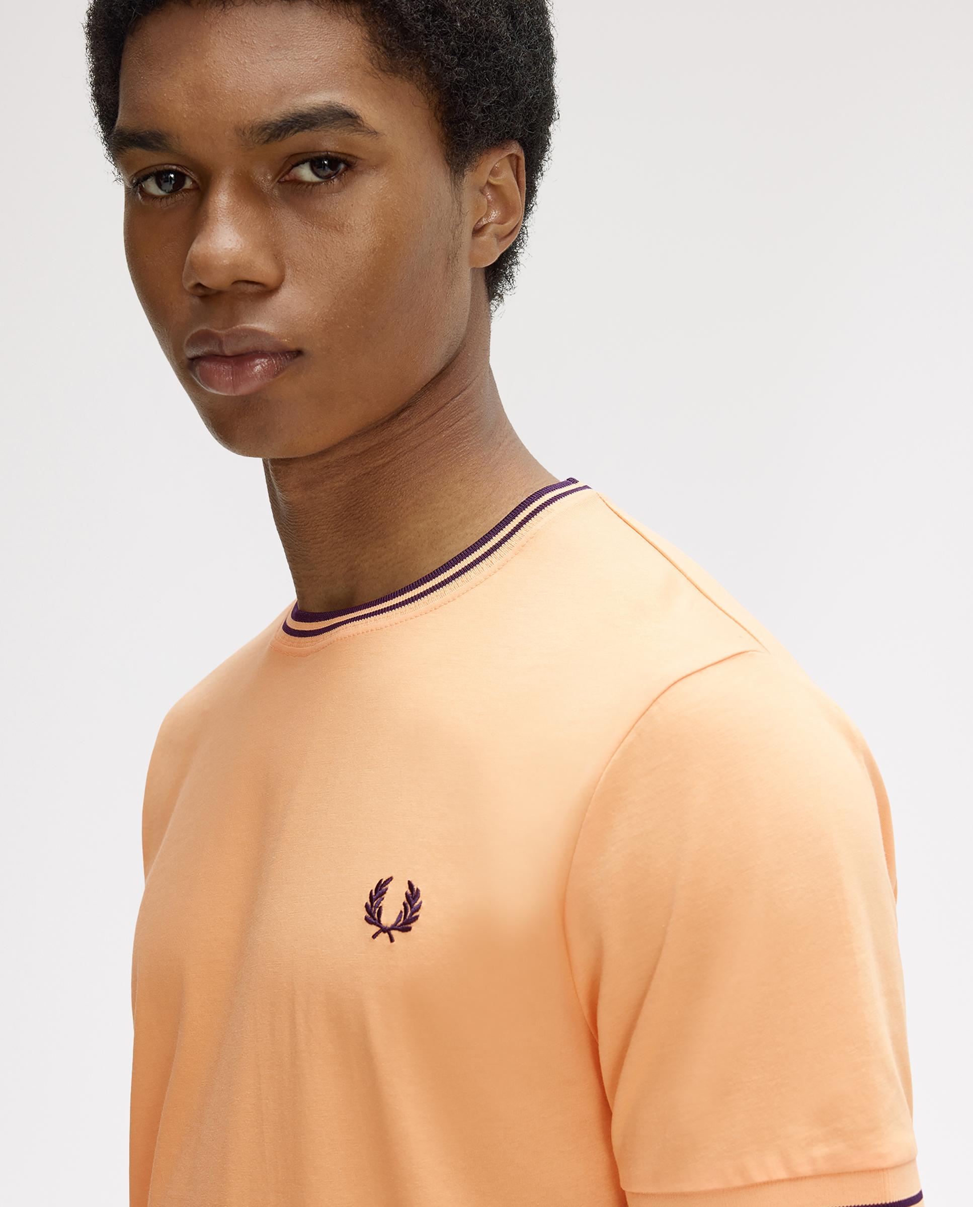 Imagen 4 de Camiseta de manga corta de hombre con ribete con dos franjas - Fred Perry - Naranja Naranja