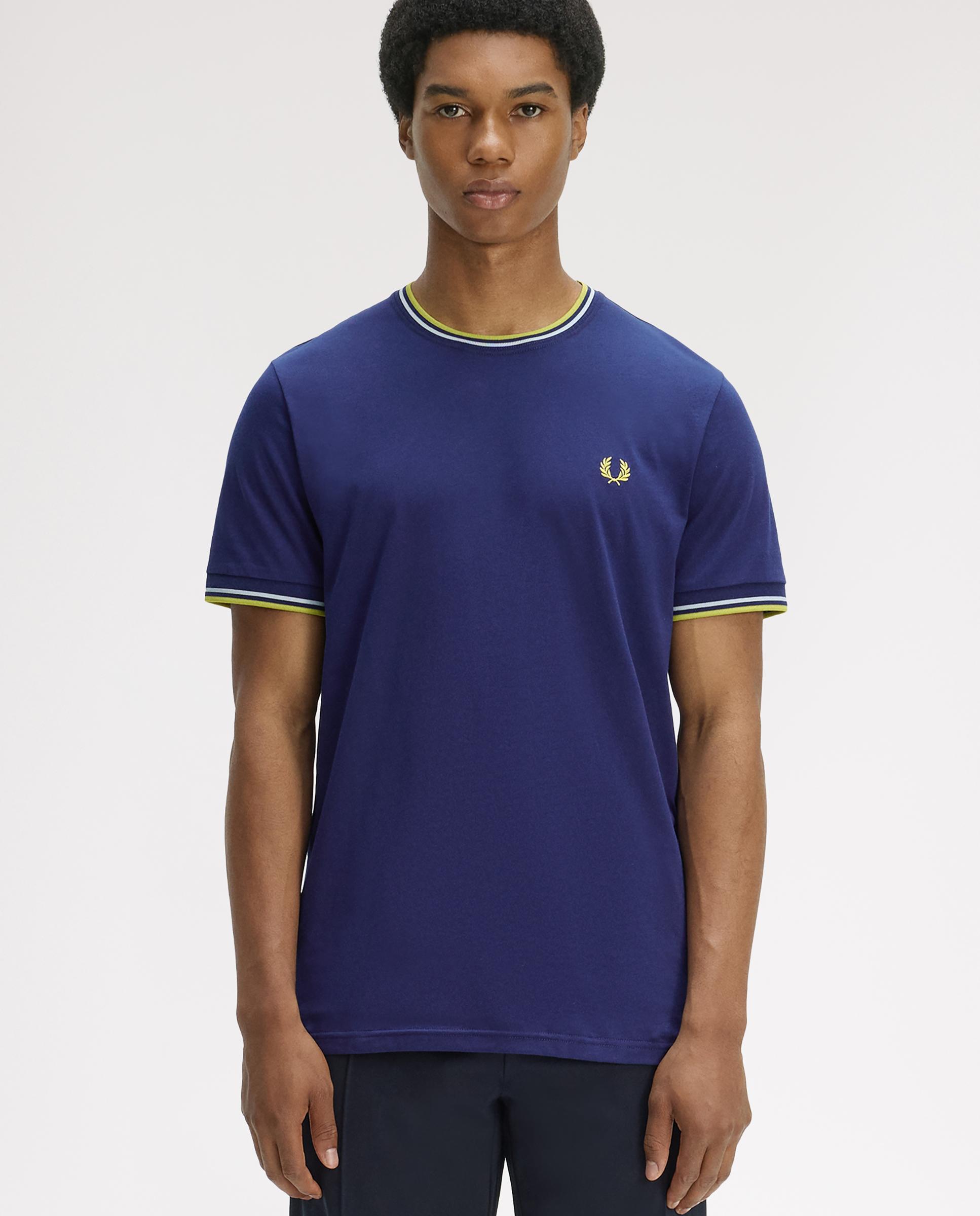 Imagen 1 de Camiseta de manga corta de hombre con ribete con dos franjas - Fred Perry - Azul fumé Azul fumé