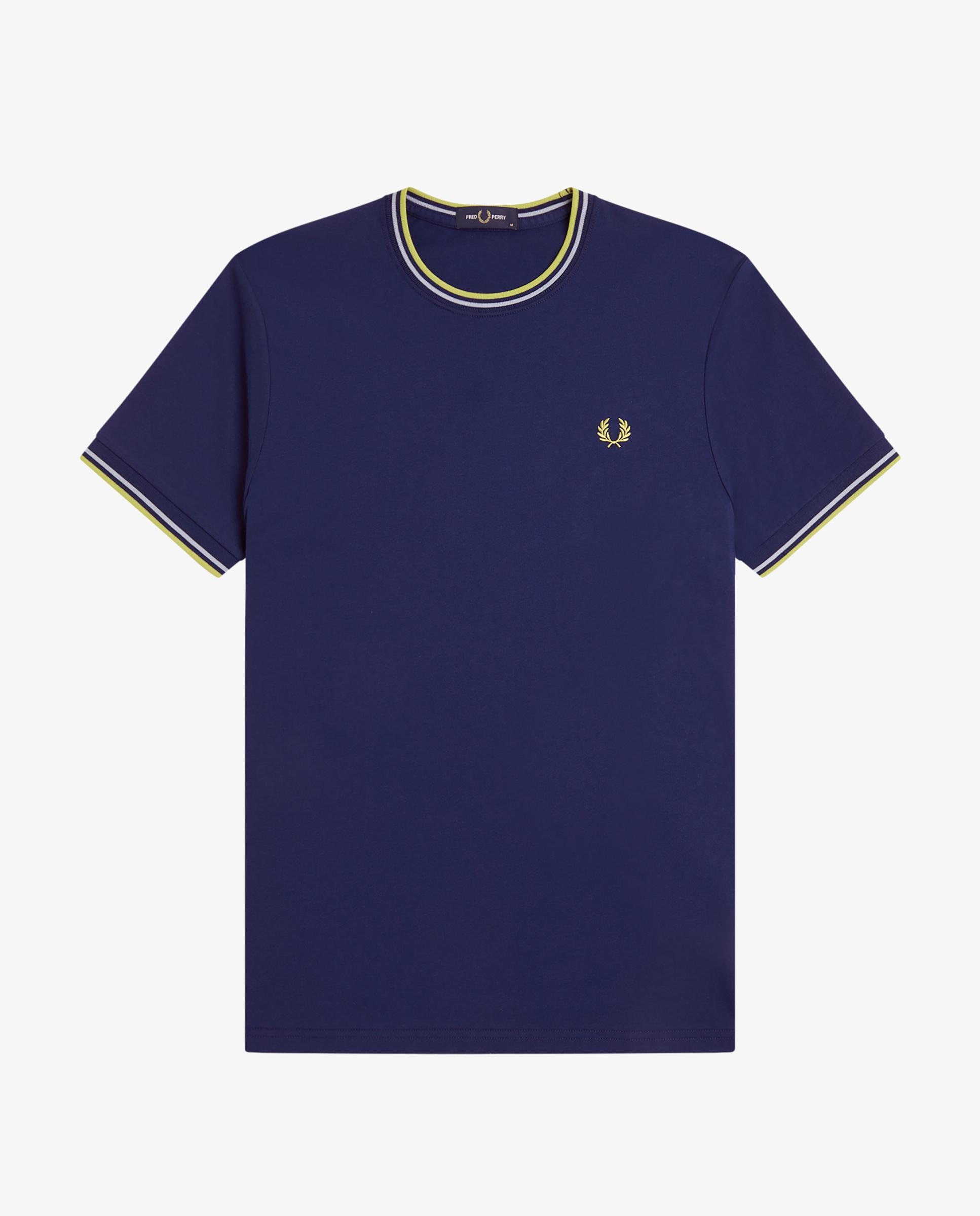 Imagen 7 de Camiseta de manga corta de hombre con ribete con dos franjas - Fred Perry - Azul fumé Azul fumé