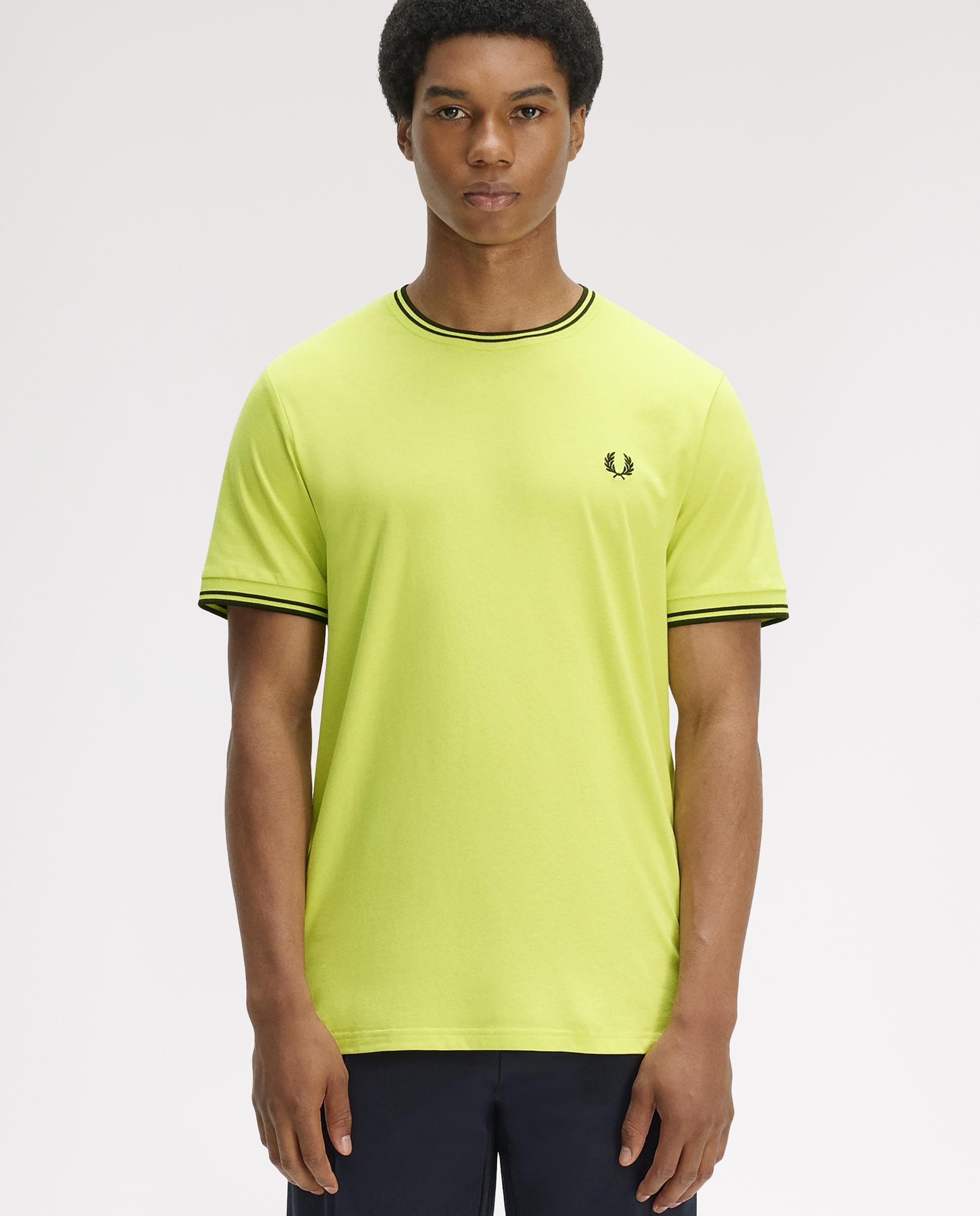 Imagen 1 de Camiseta de manga corta de hombre con ribete con dos franjas - Fred Perry - Amarillo limón Amarillo limón