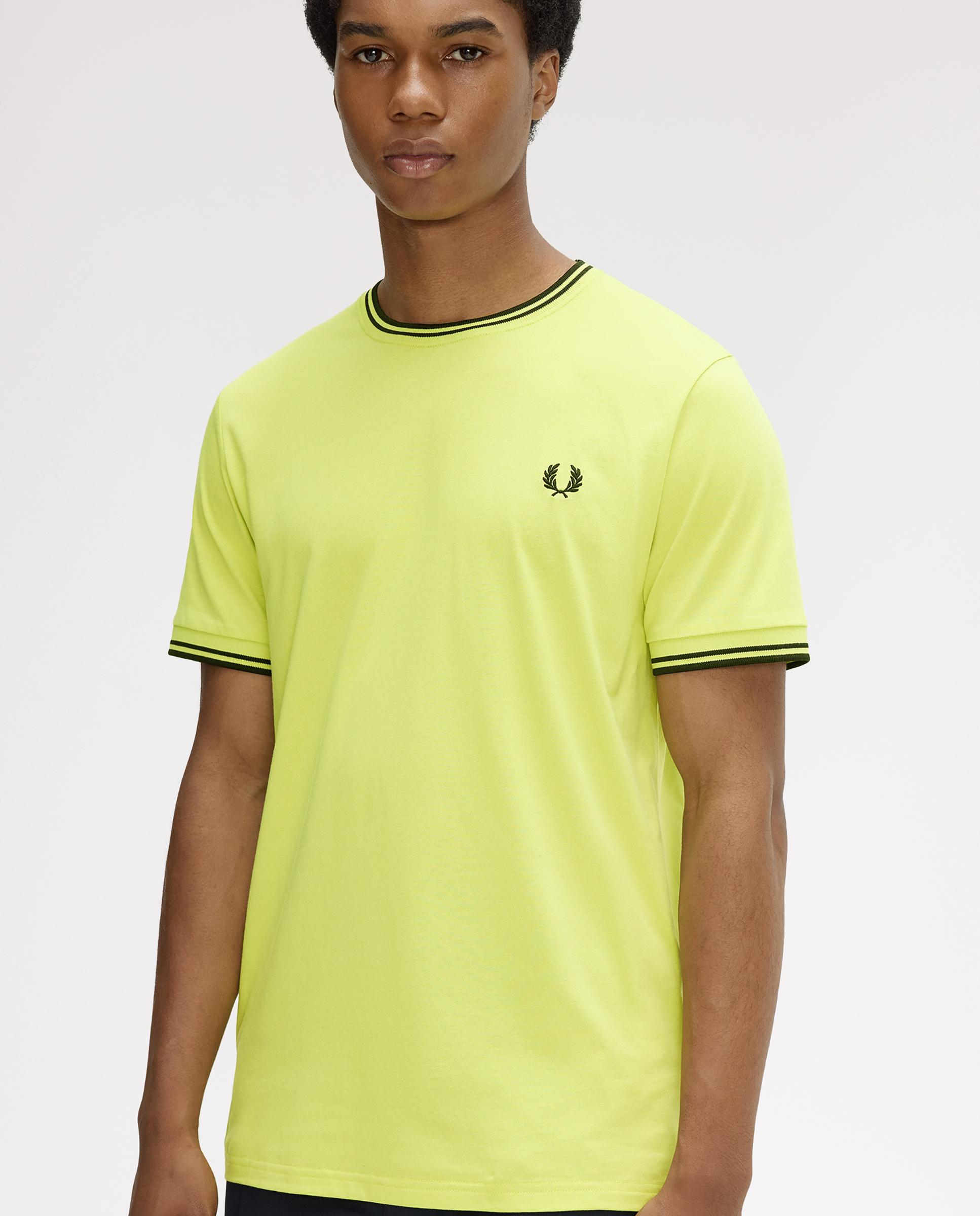 Imagen 3 de Camiseta de manga corta de hombre con ribete con dos franjas - Fred Perry - Amarillo limón Amarillo limón