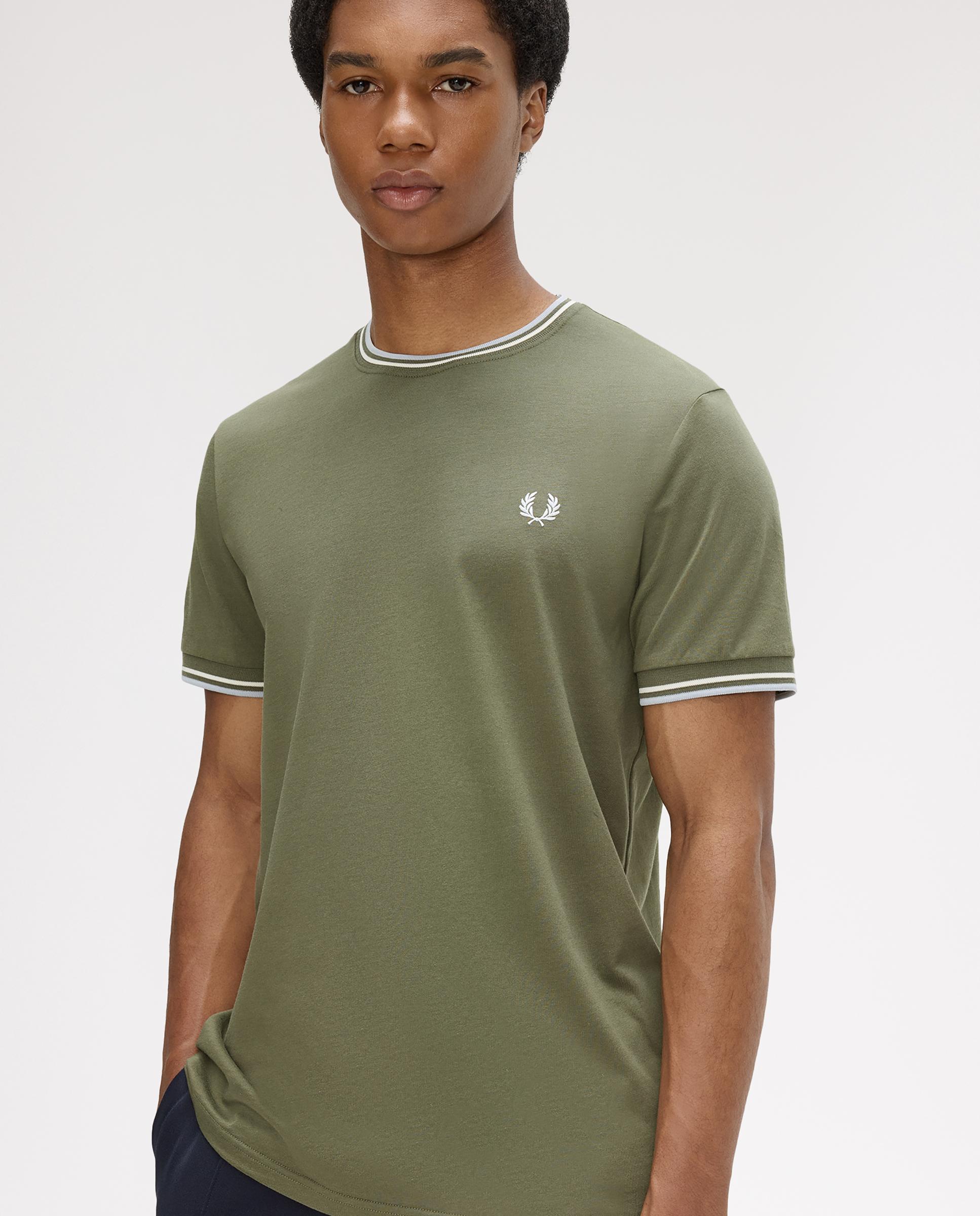 Imagen 3 de Camiseta de manga corta de hombre con ribete con dos franjas - Fred Perry - Kaki Kaki
