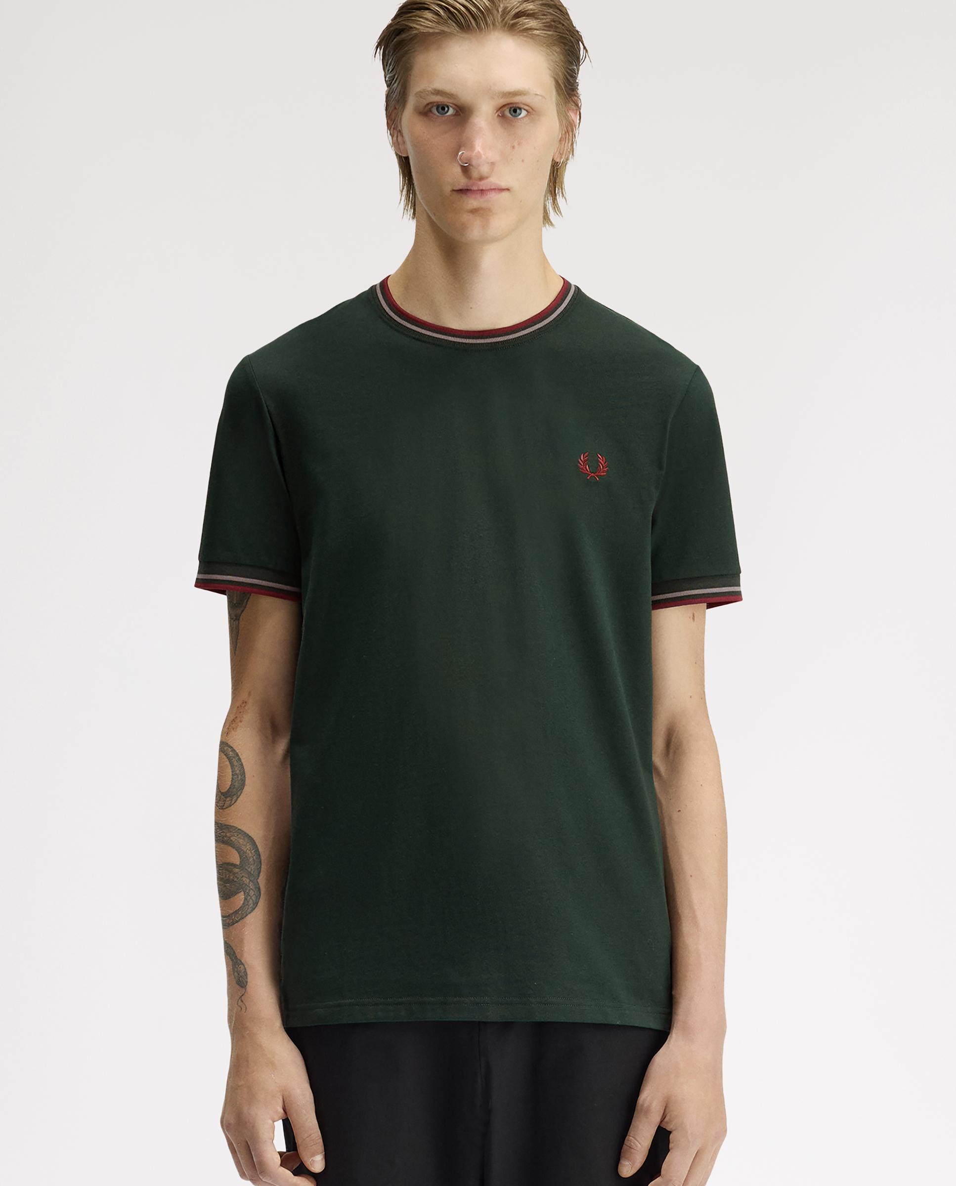 Imagen 1 de Camiseta de manga corta de hombre con ribete con dos franjas - Fred Perry - Verde cadete Verde cadete