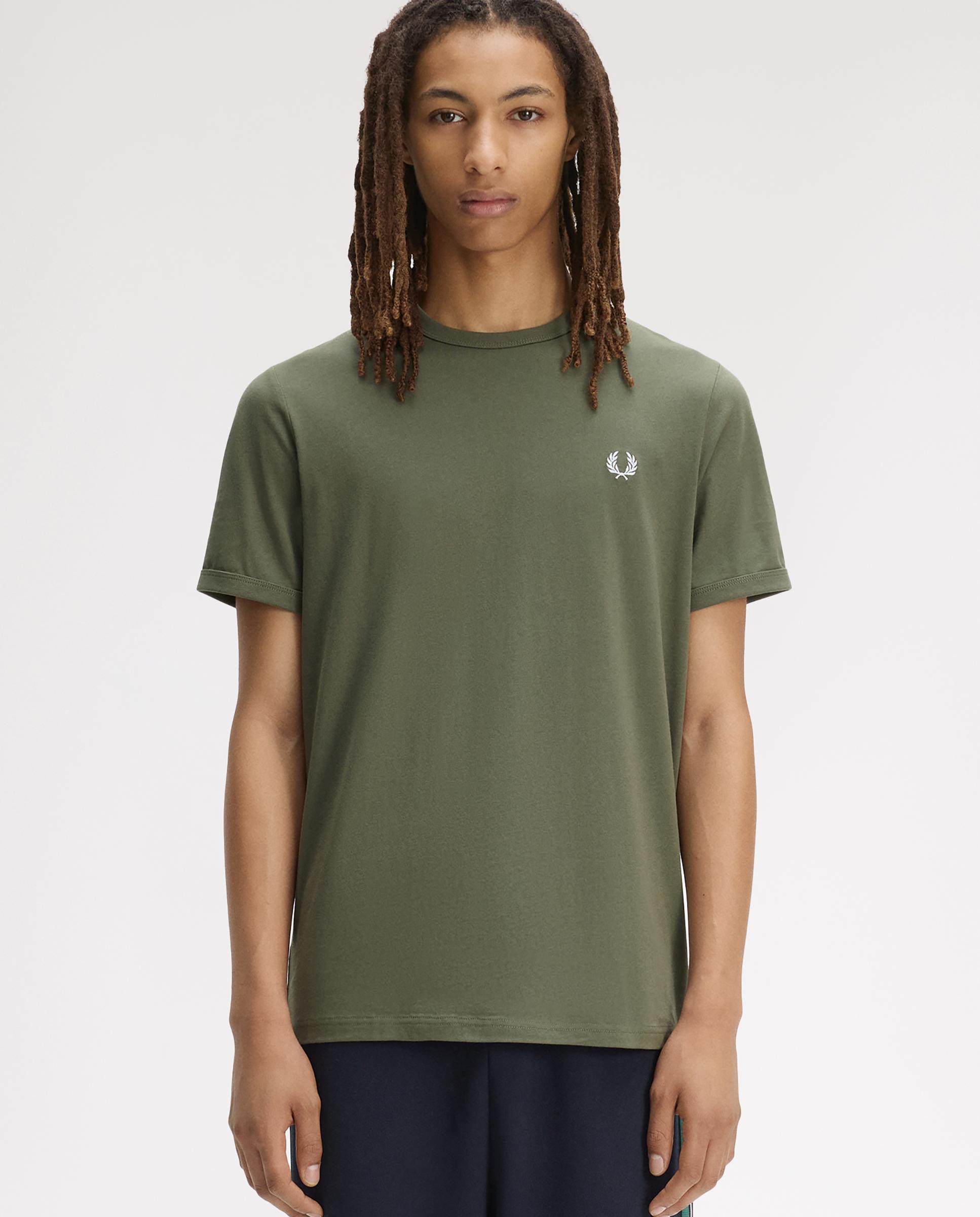 Imagen 1 de Camiseta de hombre ringer manga corta con cuello redondo - Fred Perry - Verde militar Verde militar