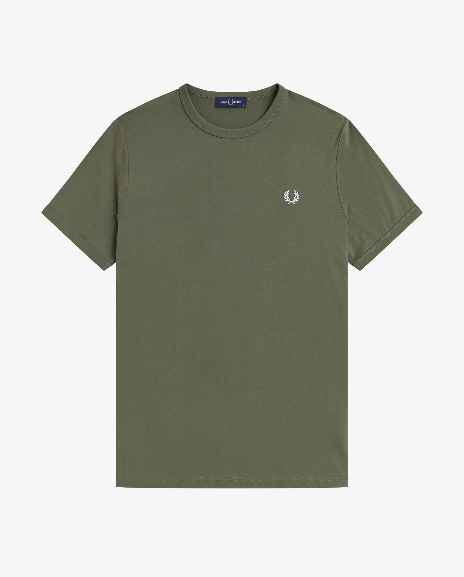 Imagen 7 de Camiseta de hombre ringer manga corta con cuello redondo - Fred Perry - Verde militar Verde militar