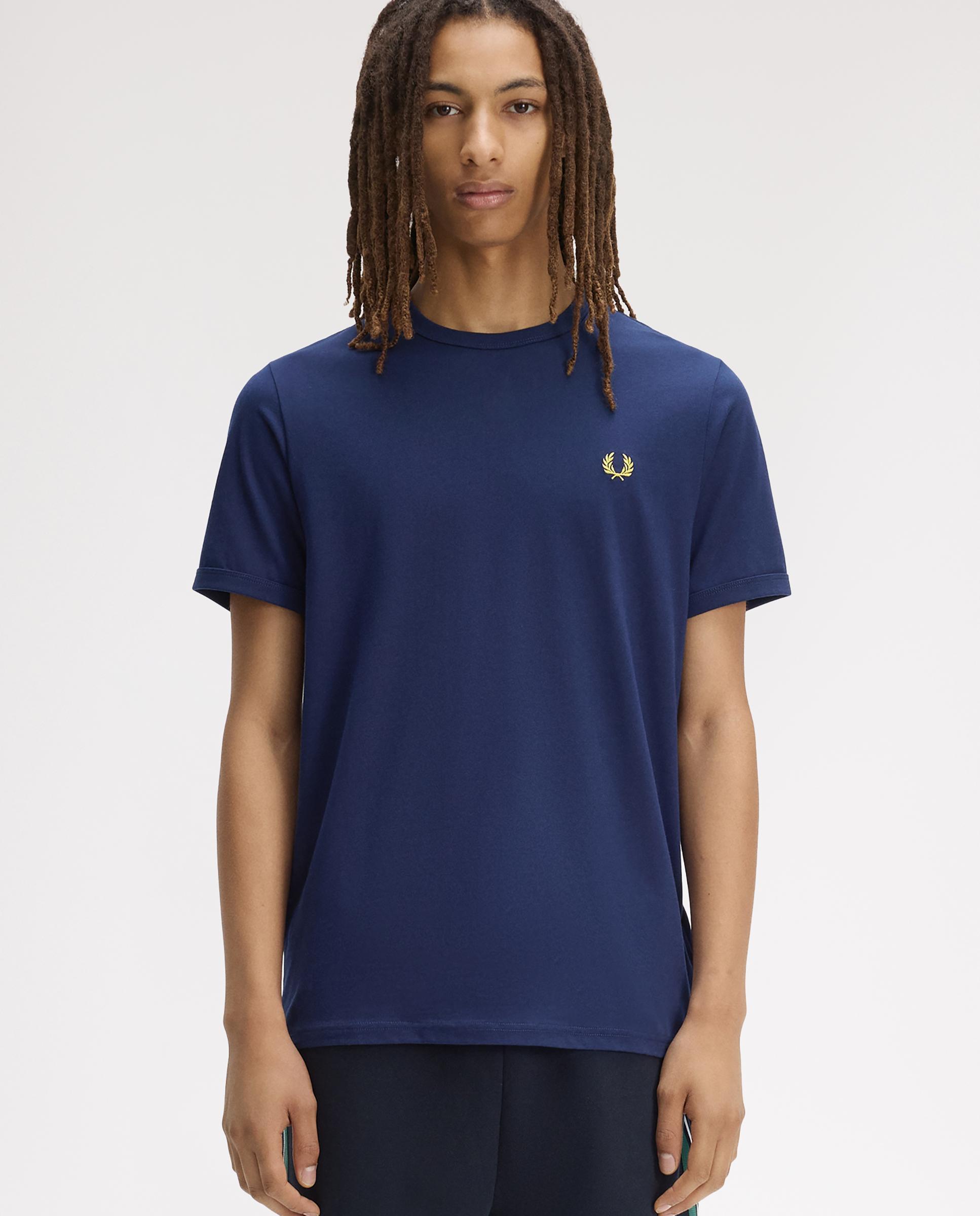 Camiseta de hombre ringer manga corta con cuello redondo - Fred Perry - Azul fumé Azul fumé-1