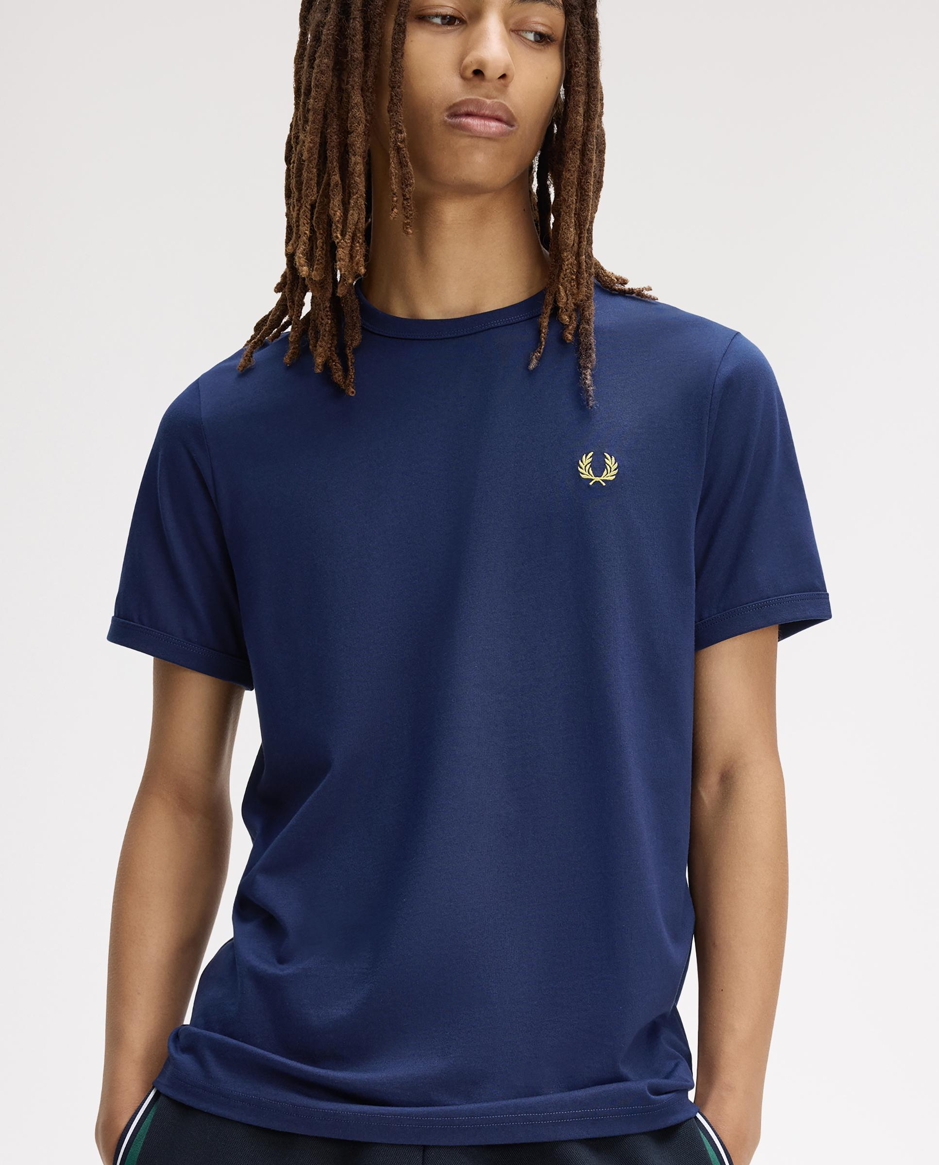 Camiseta de hombre ringer manga corta con cuello redondo - Fred Perry - Azul fumé Azul fumé-3