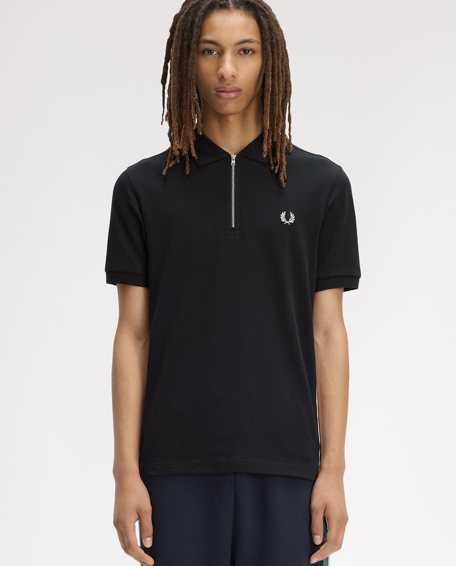 Polo de hombre manga corta con media cremallera - Fred Perry - Negro Negro-1