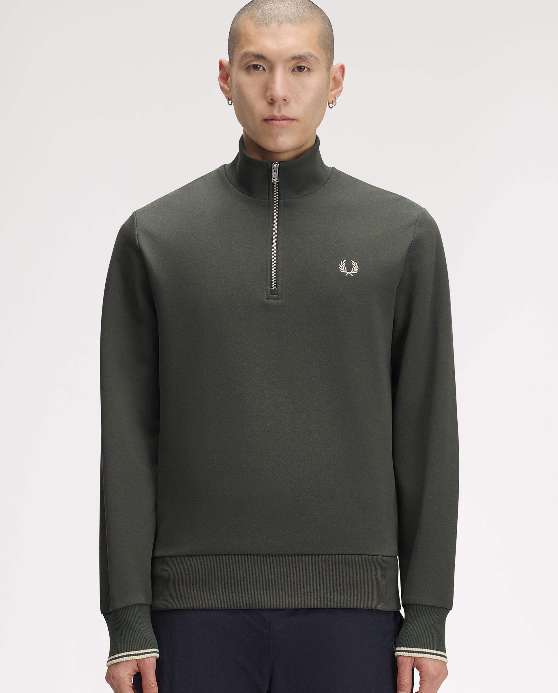Sudadera de hombre con media cremallera y ribetes - Fred Perry - Ceniza Ceniza-1