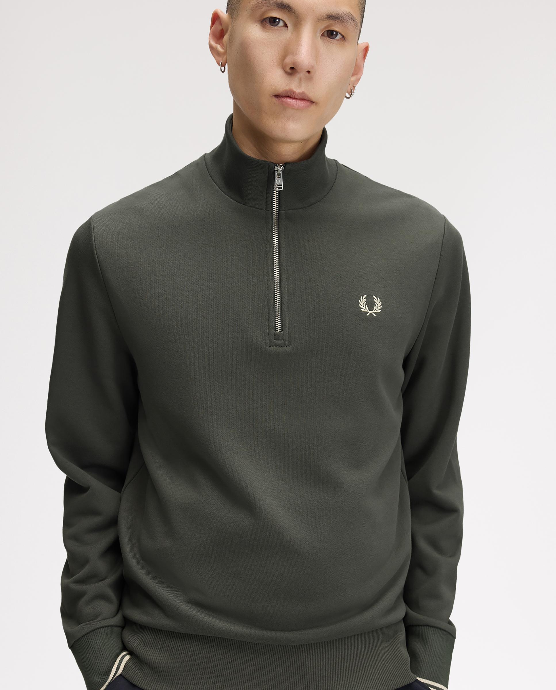 Sudadera de hombre con media cremallera y ribetes - Fred Perry - Ceniza Ceniza-3