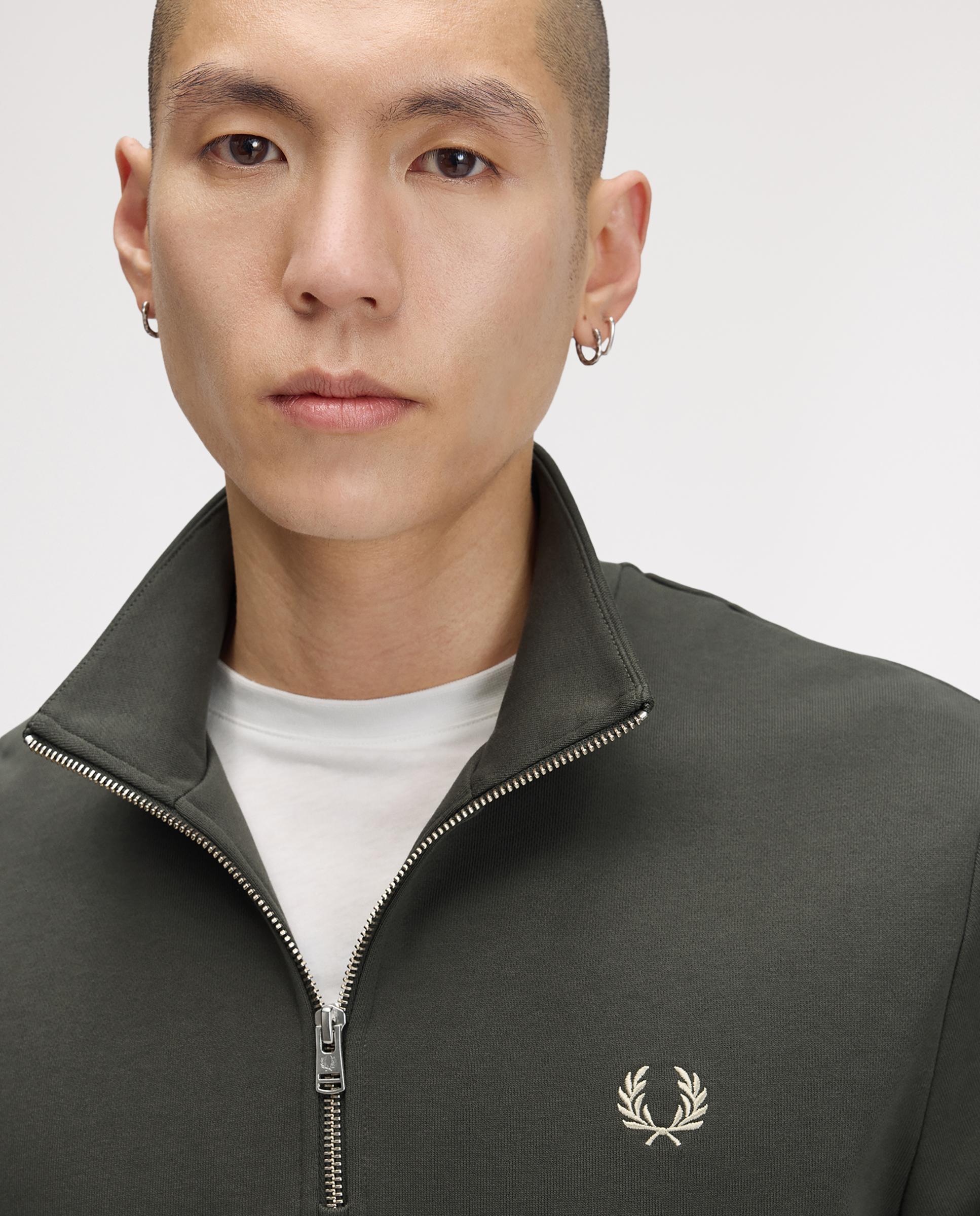Sudadera de hombre con media cremallera y ribetes - Fred Perry - Ceniza Ceniza-4