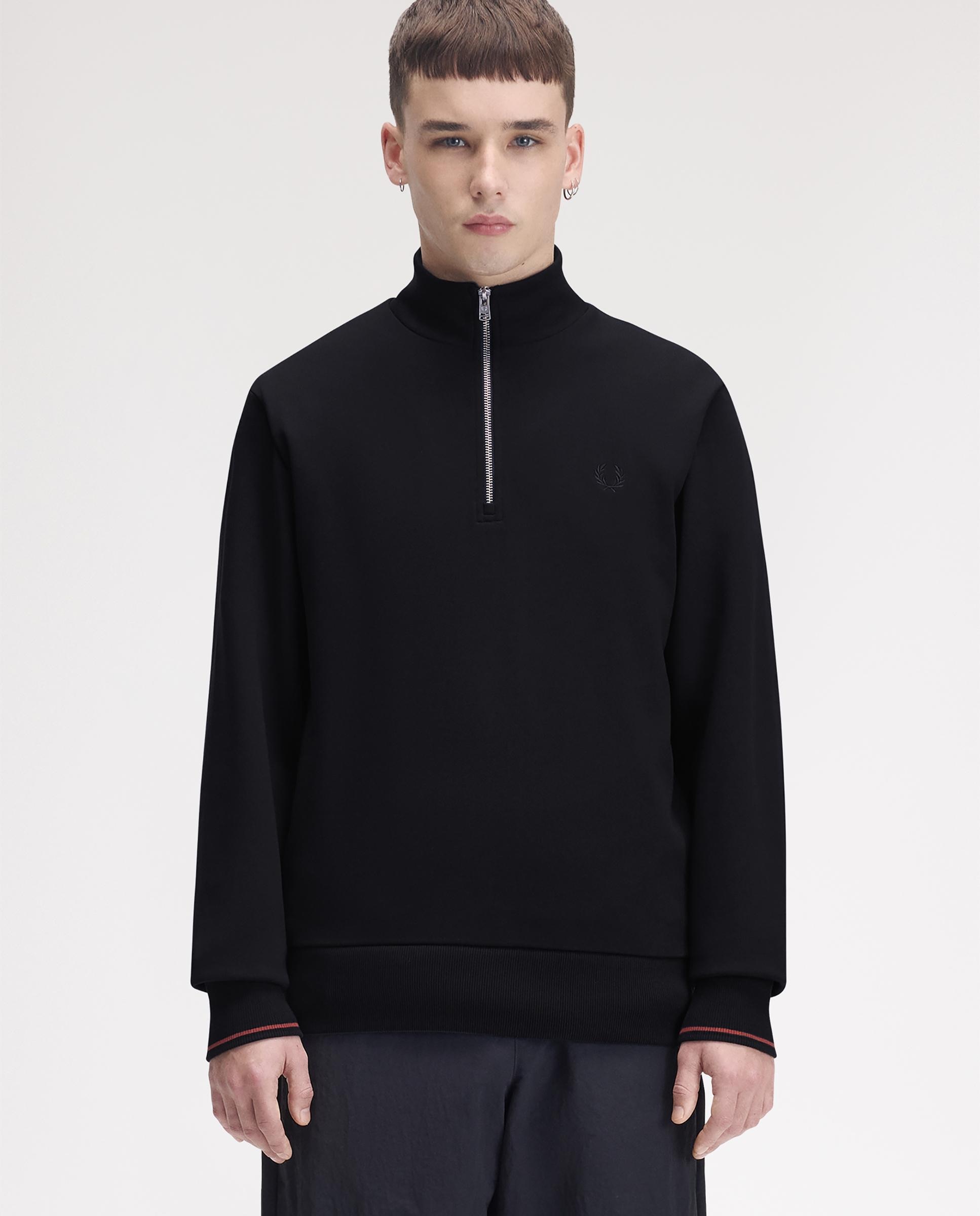 Sudadera de hombre con media cremallera y ribetes - Fred Perry - Petróleo Petróleo-1