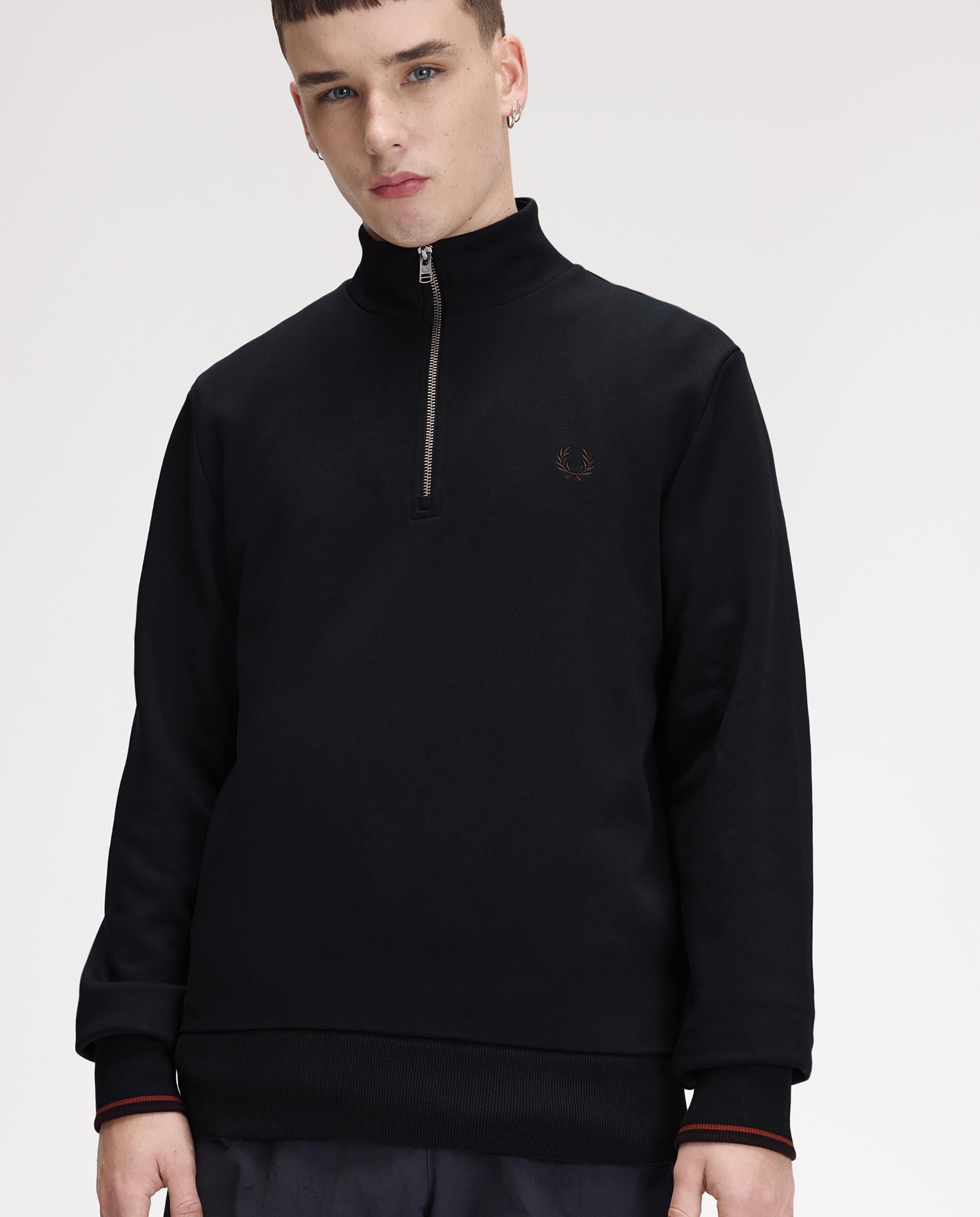 Sudadera de hombre con media cremallera y ribetes - Fred Perry - Petróleo Petróleo-3