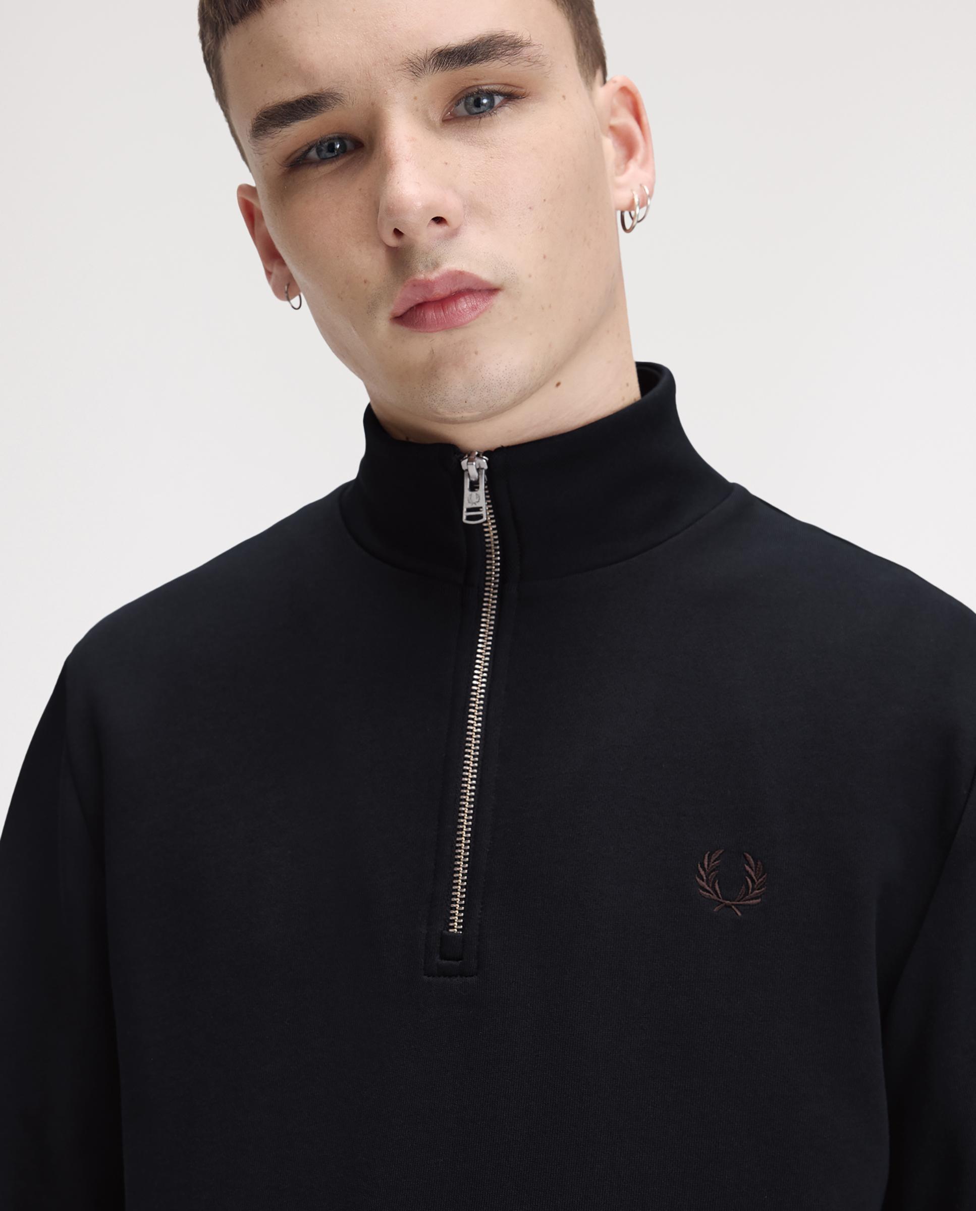 Sudadera de hombre con media cremallera y ribetes - Fred Perry - Petróleo Petróleo-4