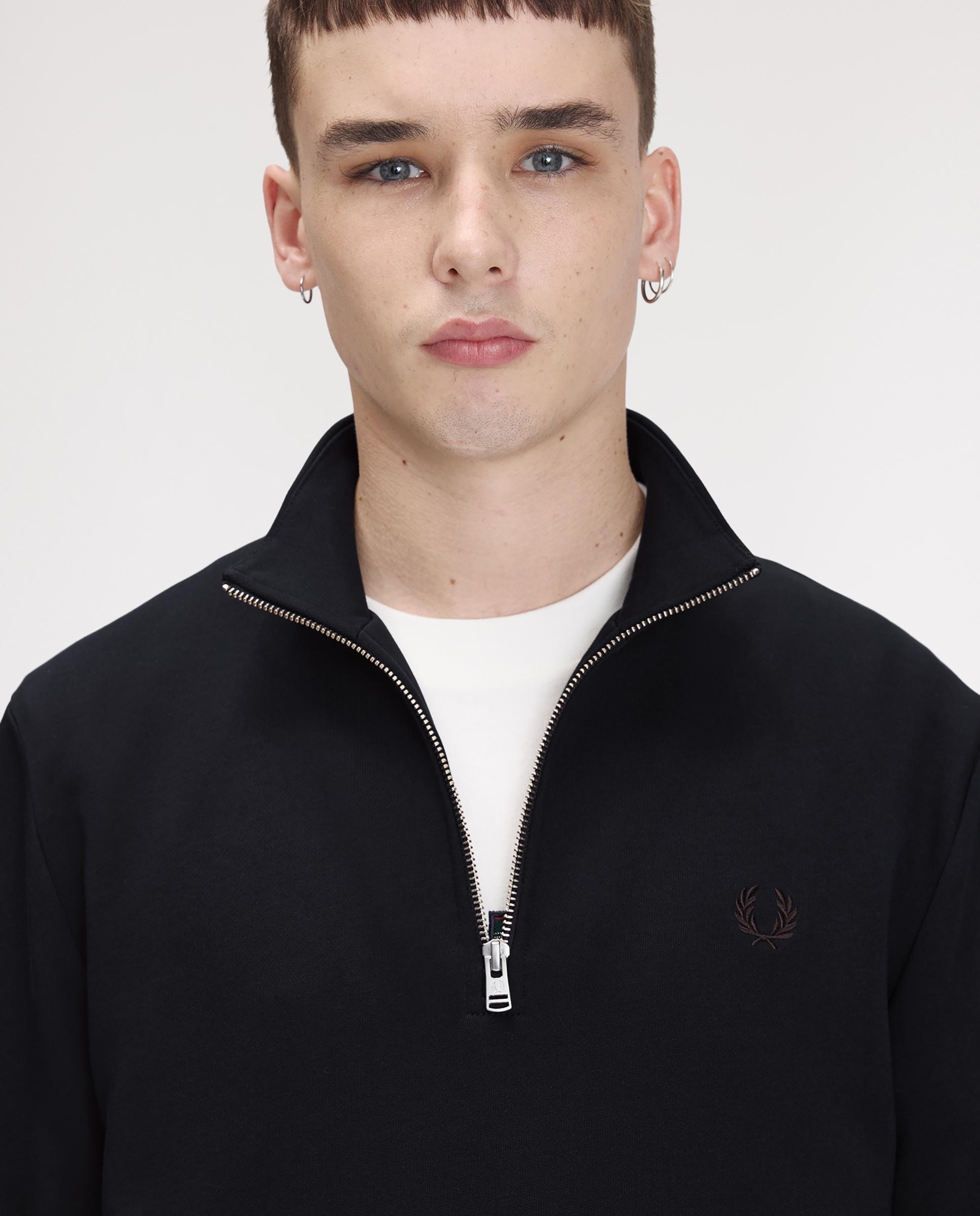 Sudadera de hombre con media cremallera y ribetes - Fred Perry - Petróleo Petróleo-5