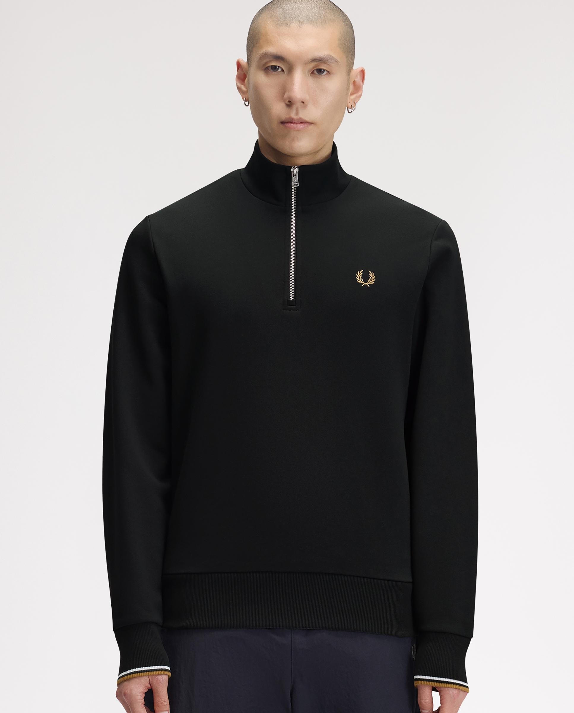 Sudadera de hombre con media cremallera y ribetes - Fred Perry - Verde oscuro Verde oscuro-1