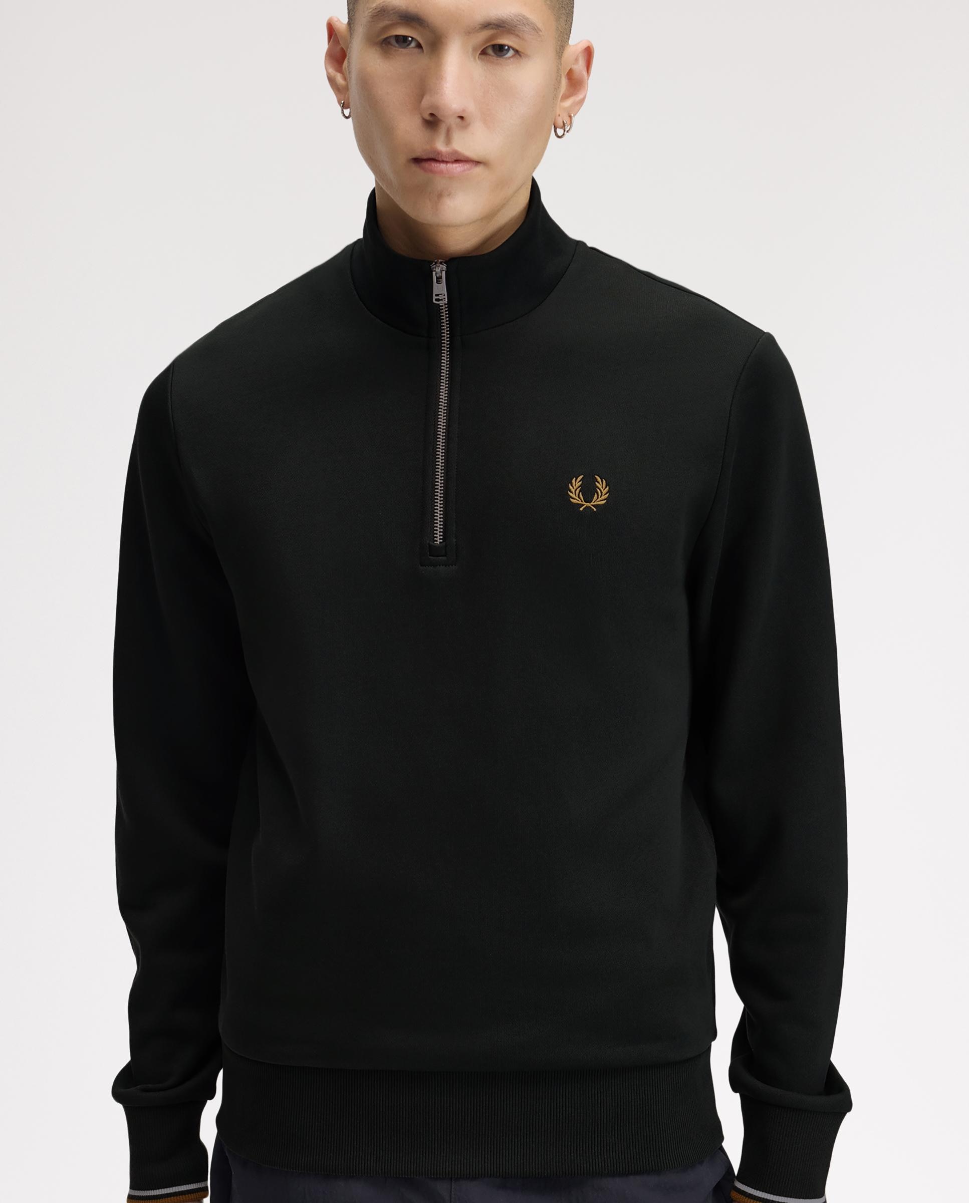 Sudadera de hombre con media cremallera y ribetes - Fred Perry - Verde oscuro Verde oscuro-3