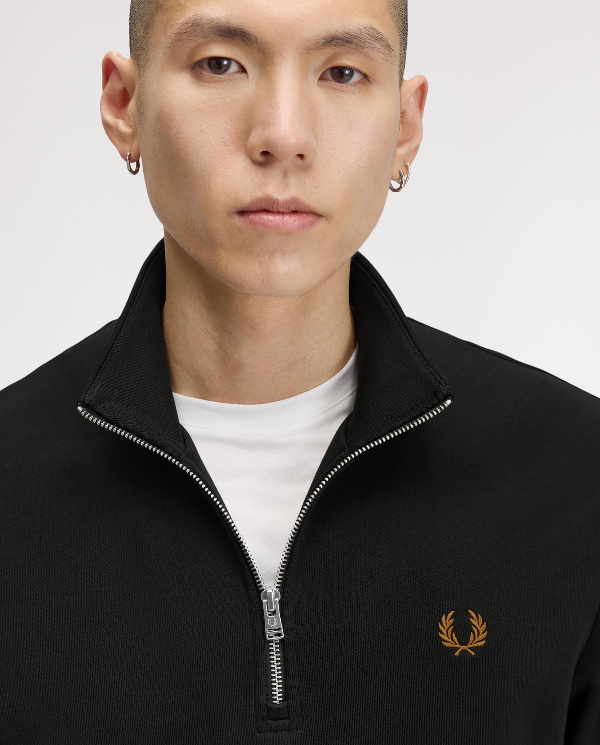 Sudadera de hombre con media cremallera y ribetes - Fred Perry - Verde oscuro Verde oscuro-5