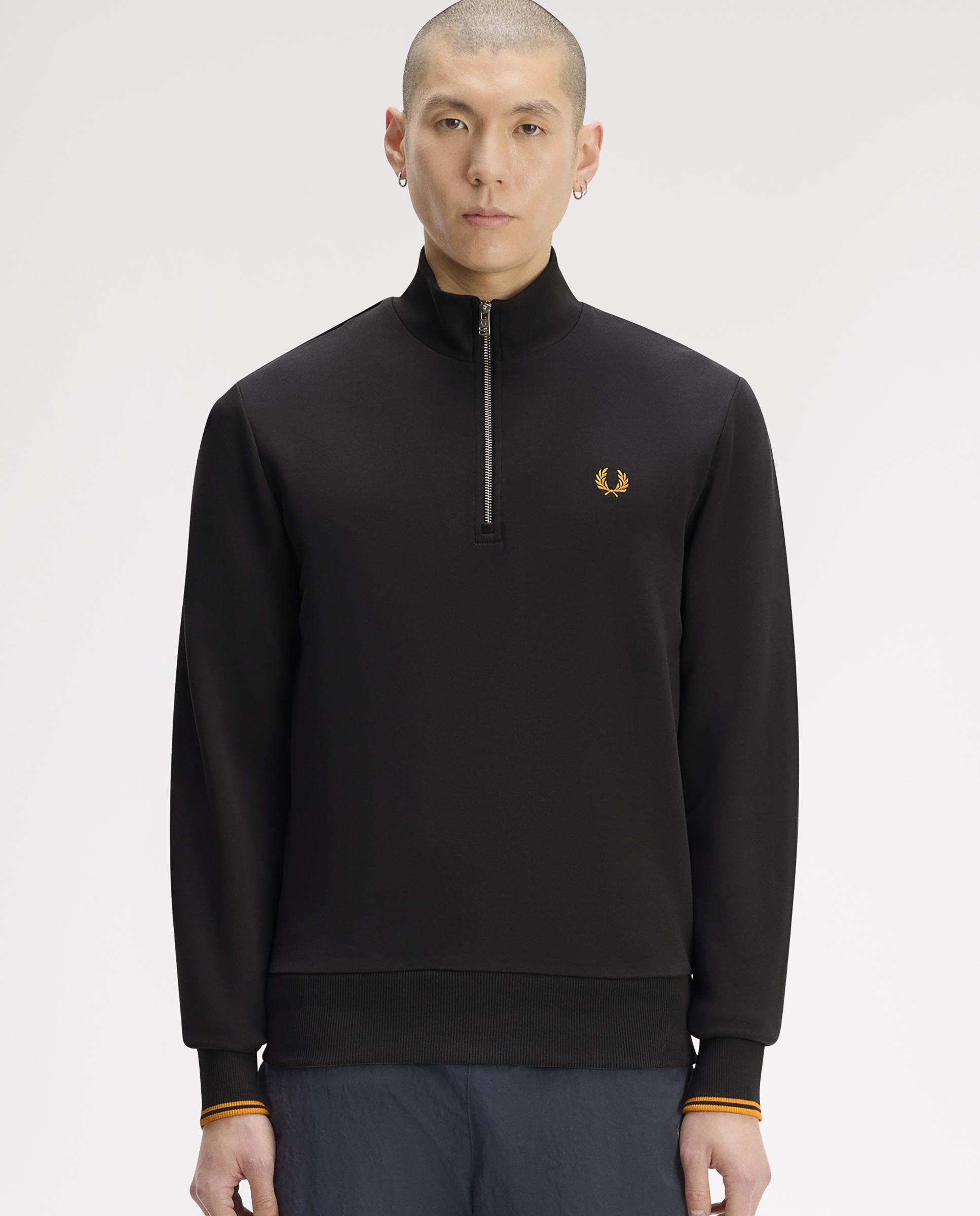 Sudadera de hombre con media cremallera y ribetes - Fred Perry - Carbono Carbono-1