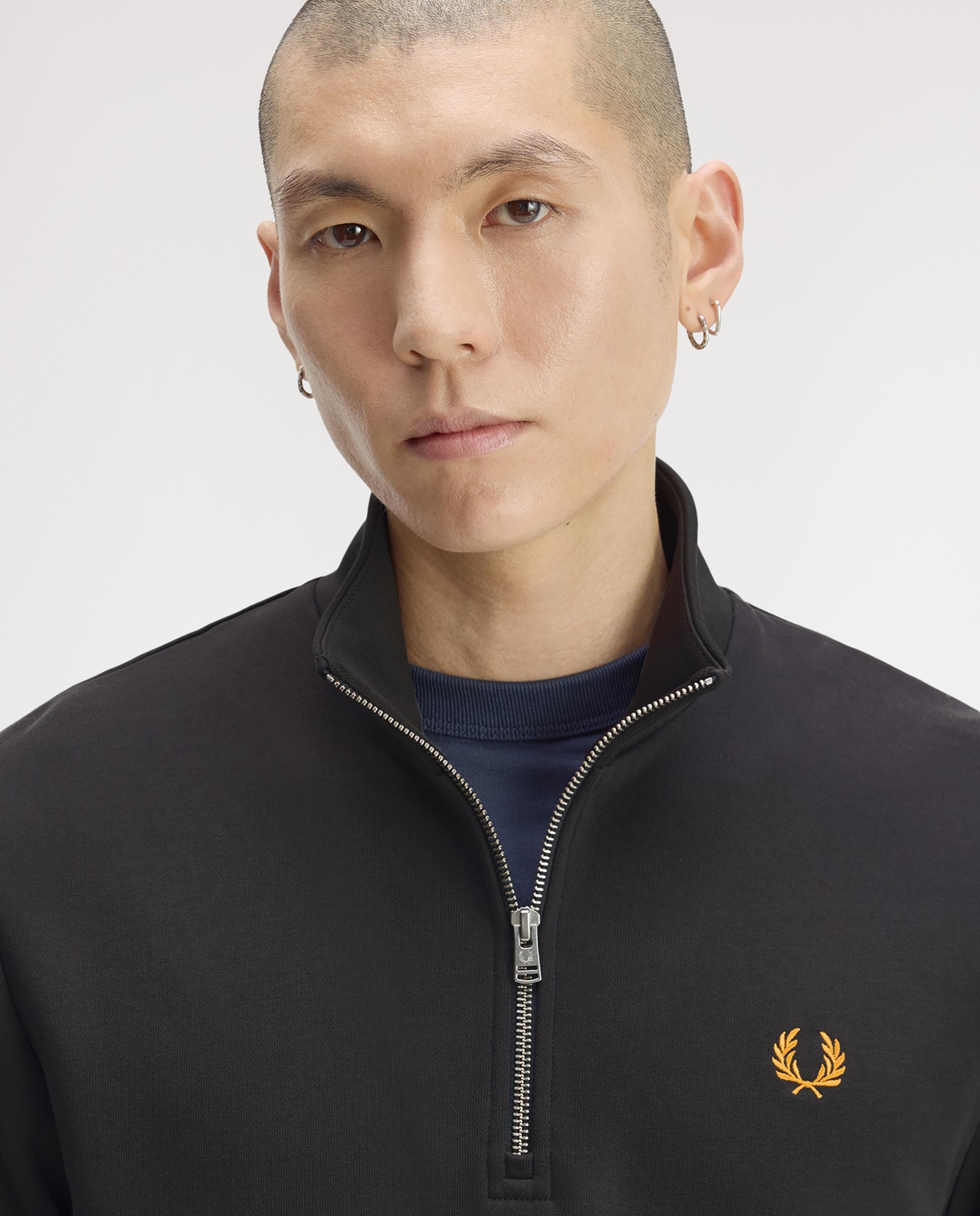 Sudadera de hombre con media cremallera y ribetes - Fred Perry - Carbono Carbono-4