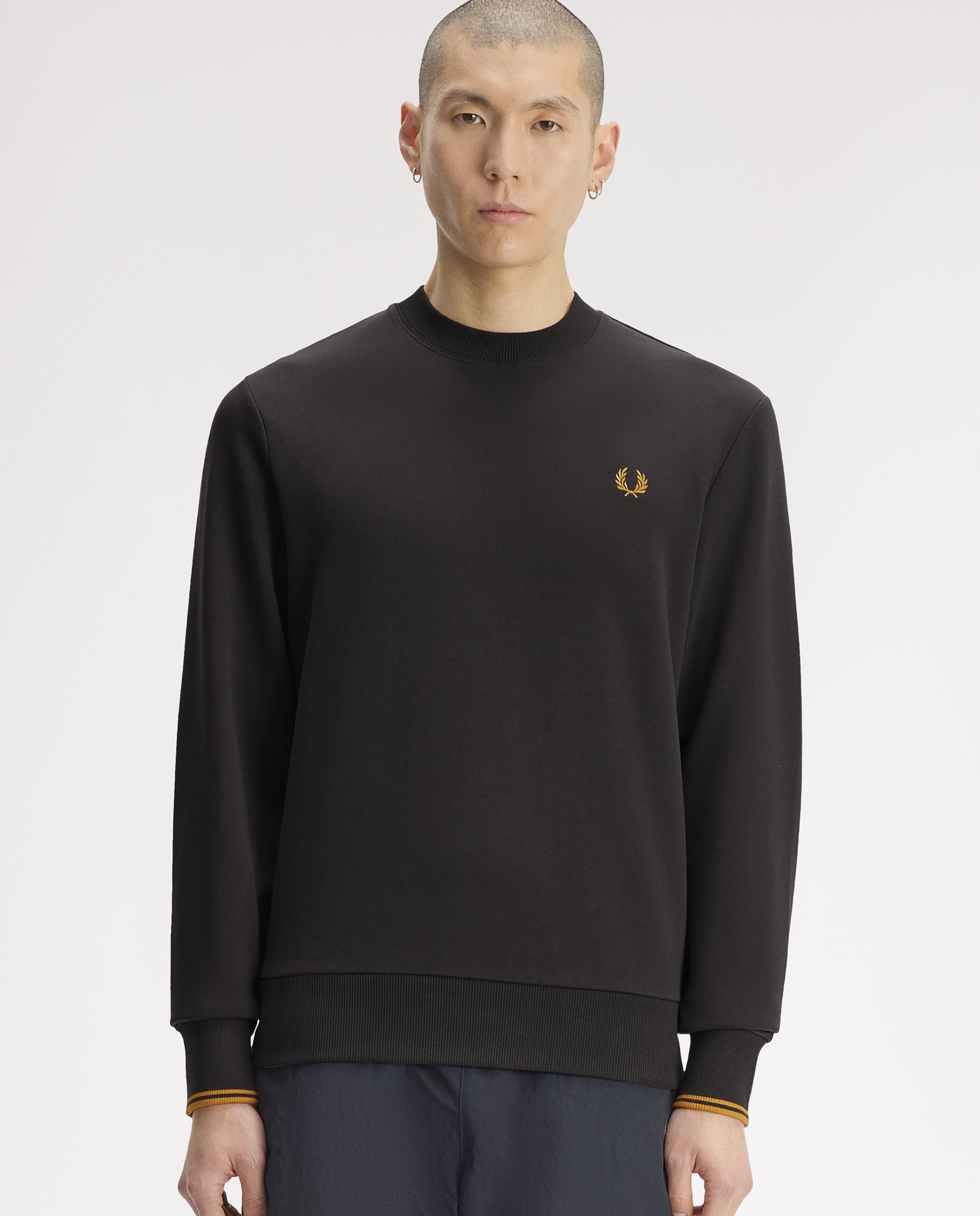 Sudadera de hombre cuello redondo con ribete con dos franjas - Fred Perry - Carbono Carbono-1