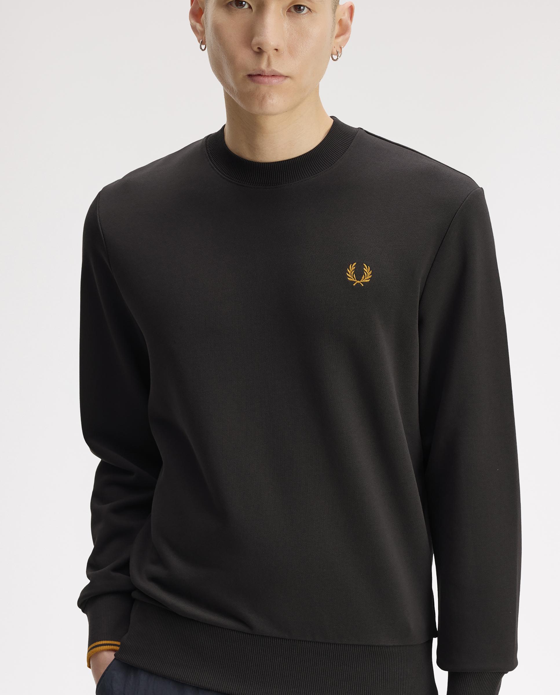 Sudadera de hombre cuello redondo con ribete con dos franjas - Fred Perry - Carbono Carbono-3