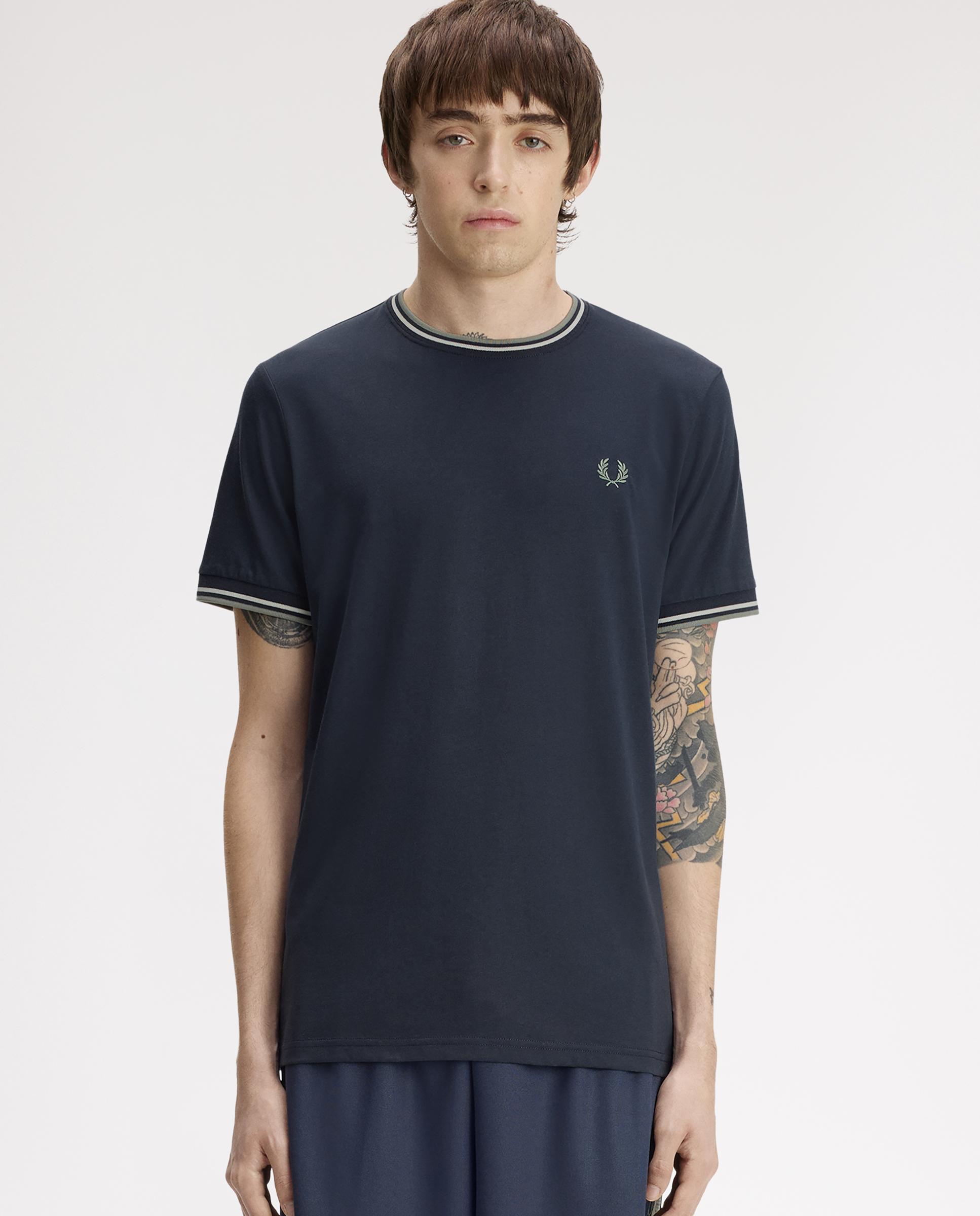 Imagen 1 de Camiseta de manga corta de hombre con ribete con dos franjas Azul oscuro