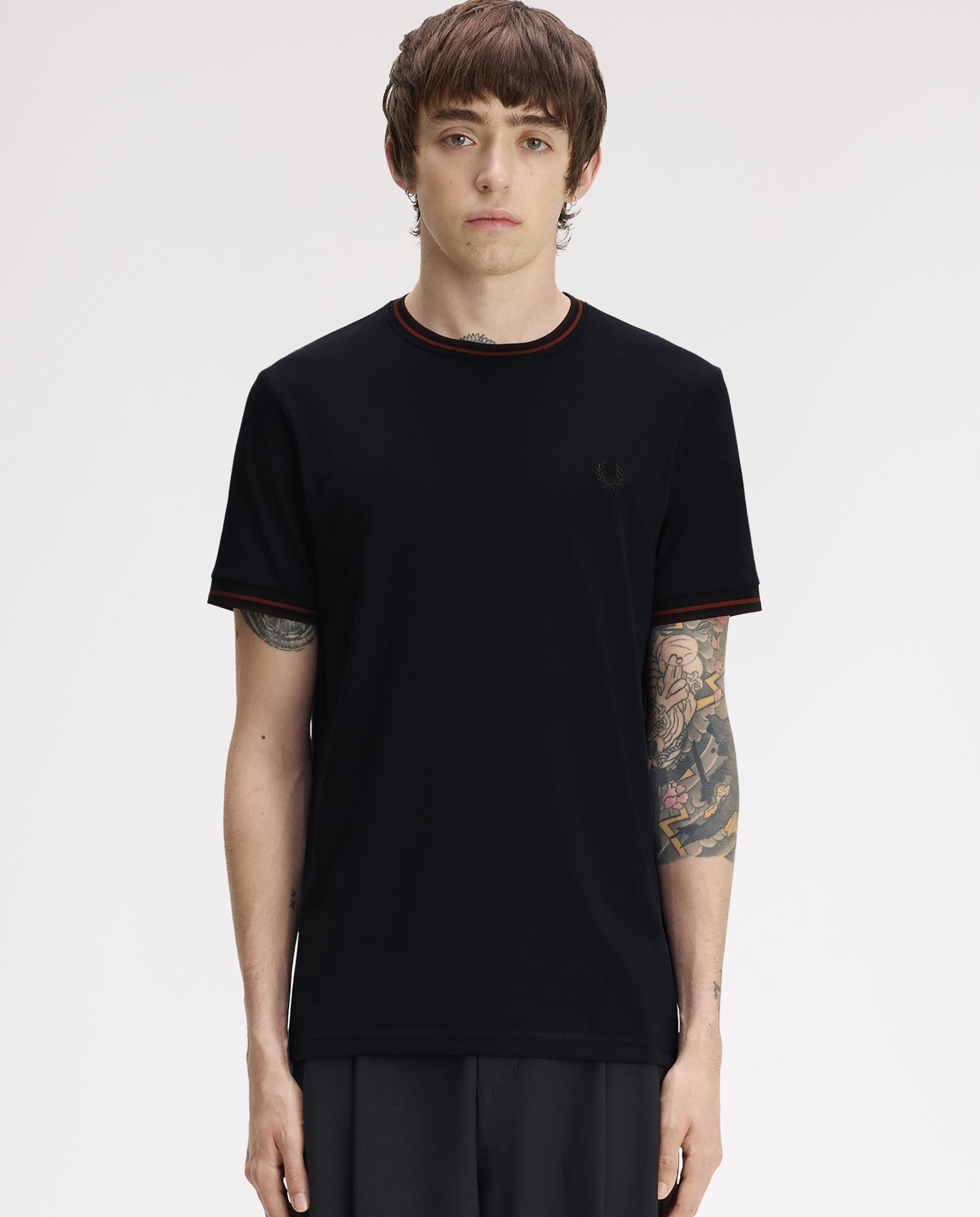 Imagen 1 de Camiseta de manga corta de hombre con ribete con dos franjas - Fred Perry - Azul marino Azul marino