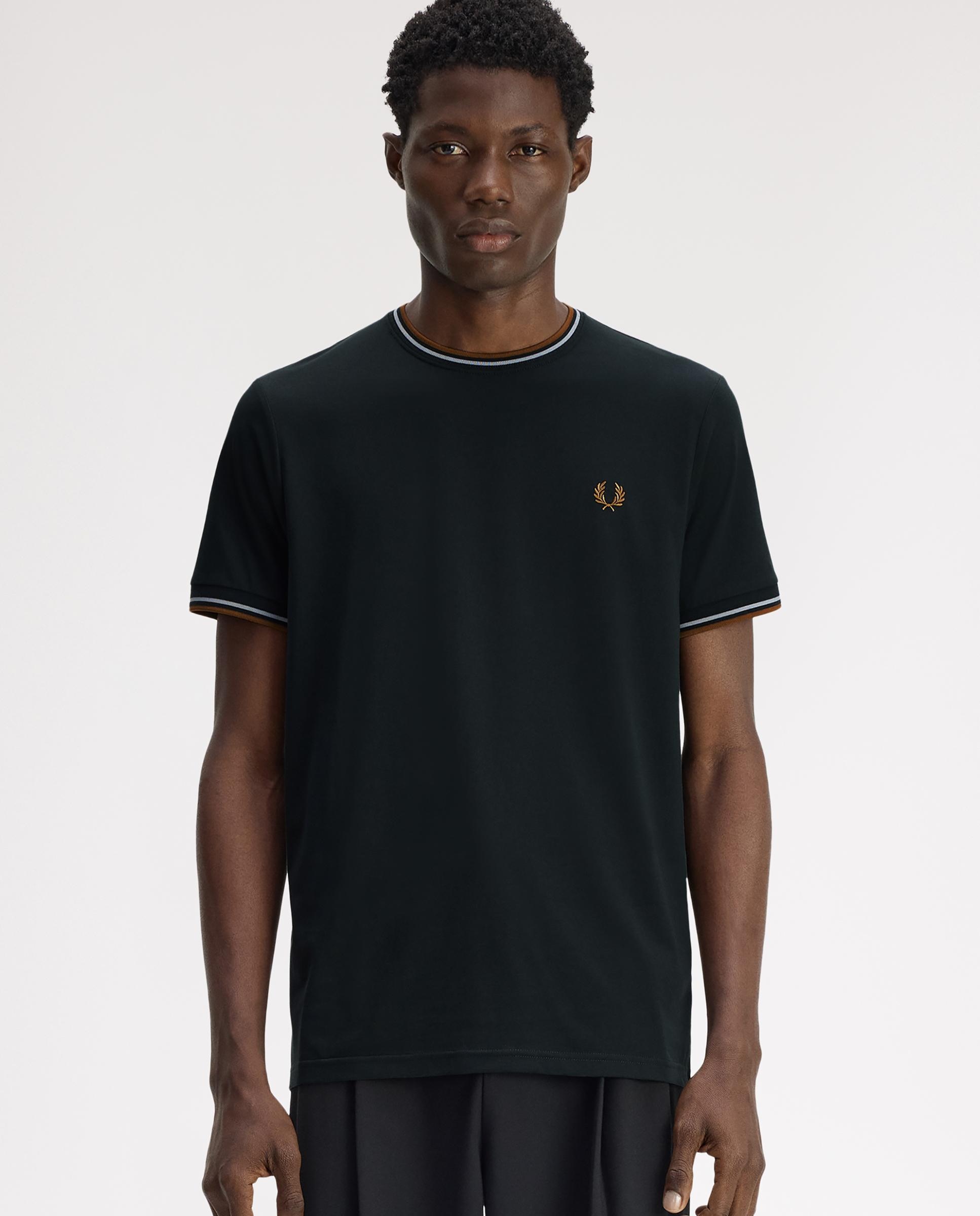 Imagen 1 de Camiseta de manga corta de hombre con ribete con dos franjas - Fred Perry - Verde oscuro Verde oscuro