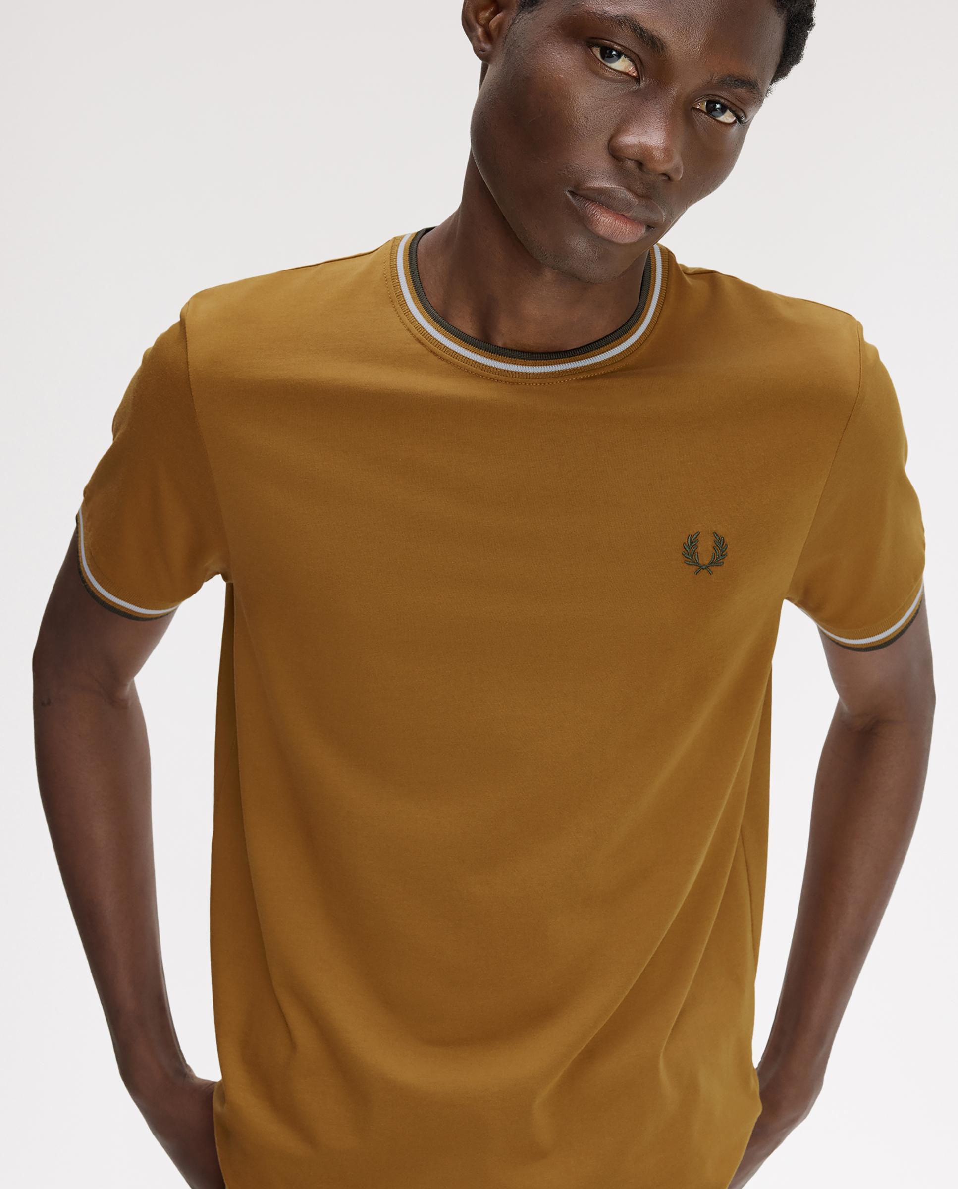 Imagen 3 de Camiseta de manga corta de hombre con ribete con dos franjas - Fred Perry - Marrón claro Marrón claro
