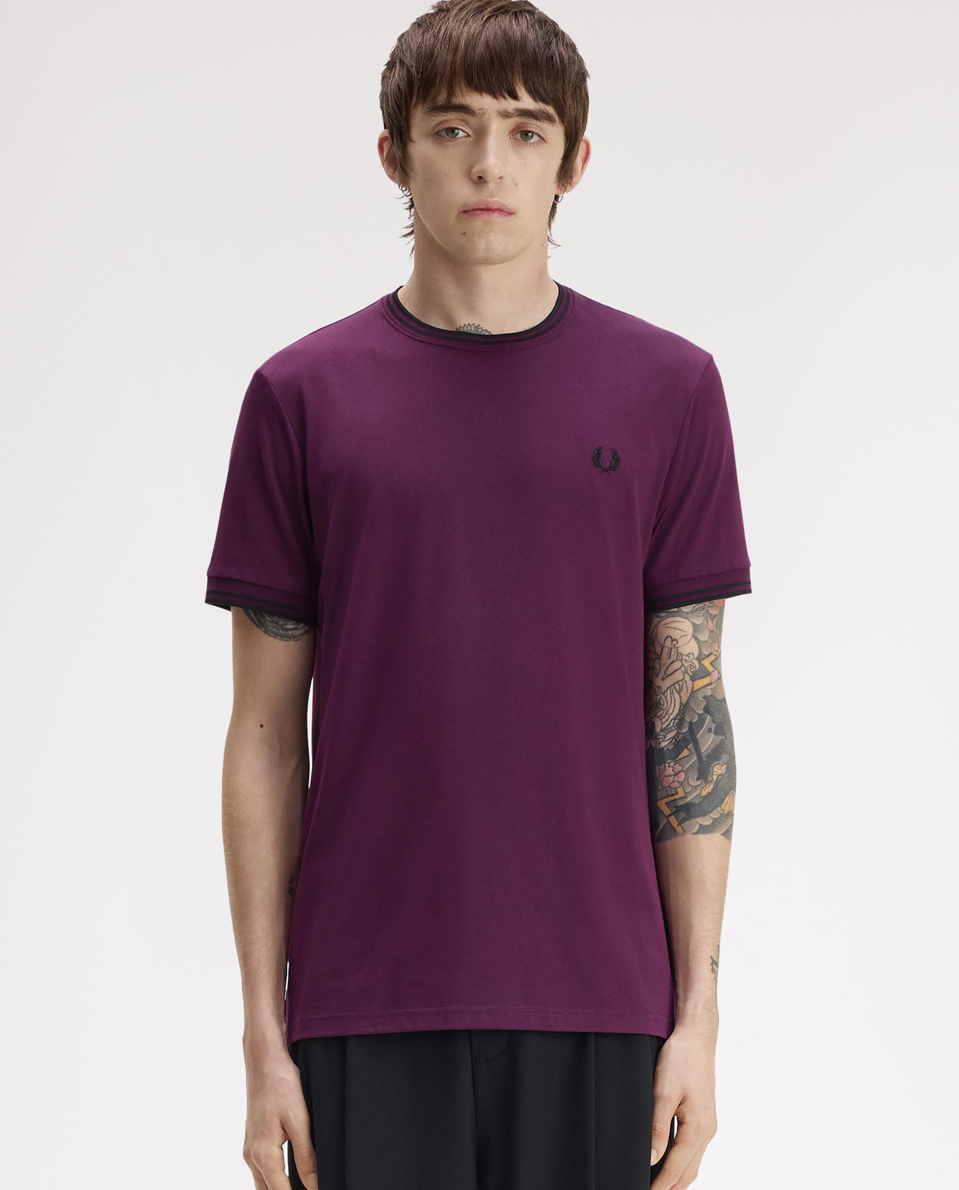 Imagen 1 de Camiseta de manga corta de hombre con ribete con dos franjas - Fred Perry - Morado Morado
