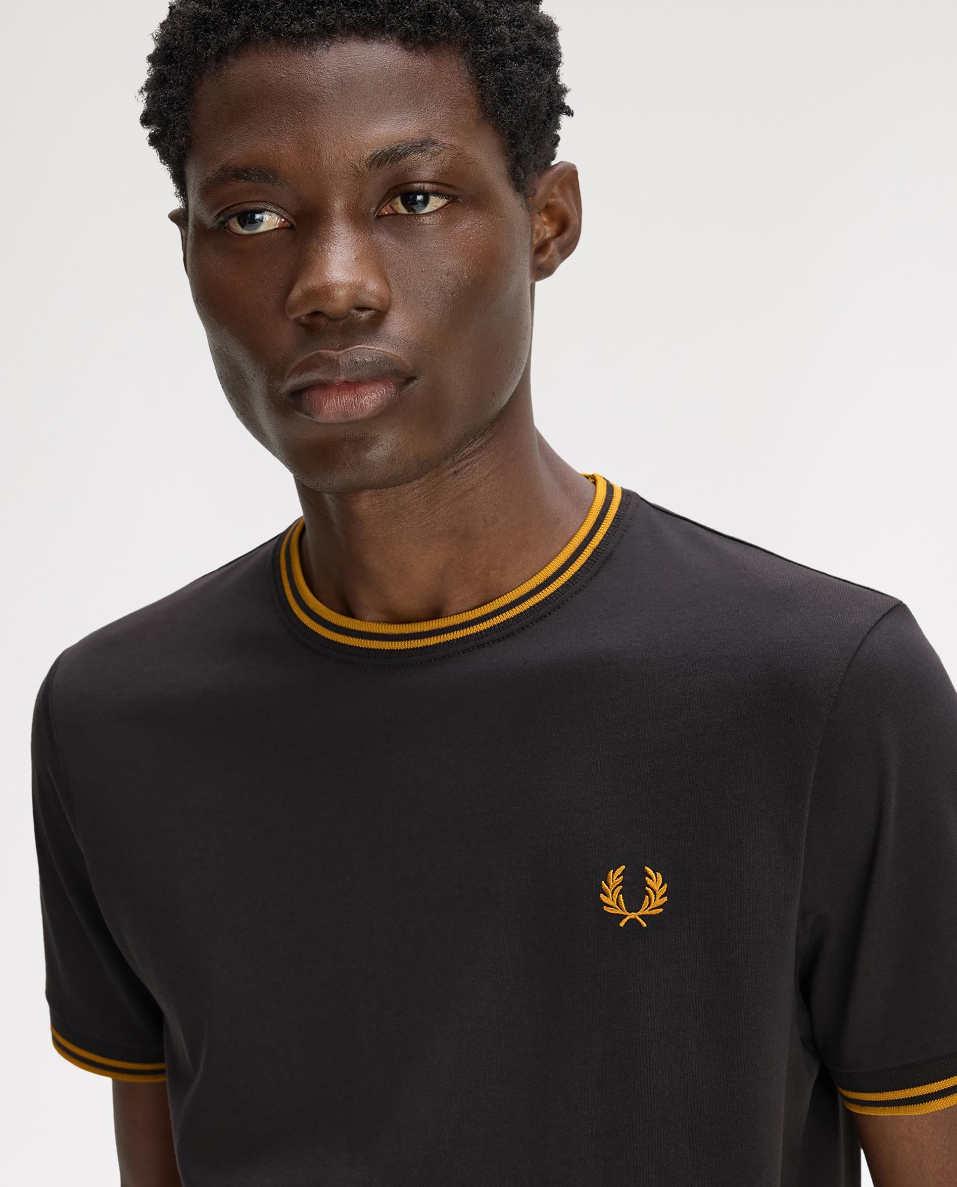 Camiseta de manga corta de hombre con ribete con dos franjas - Fred Perry - Gris oscuro Gris oscuro-4