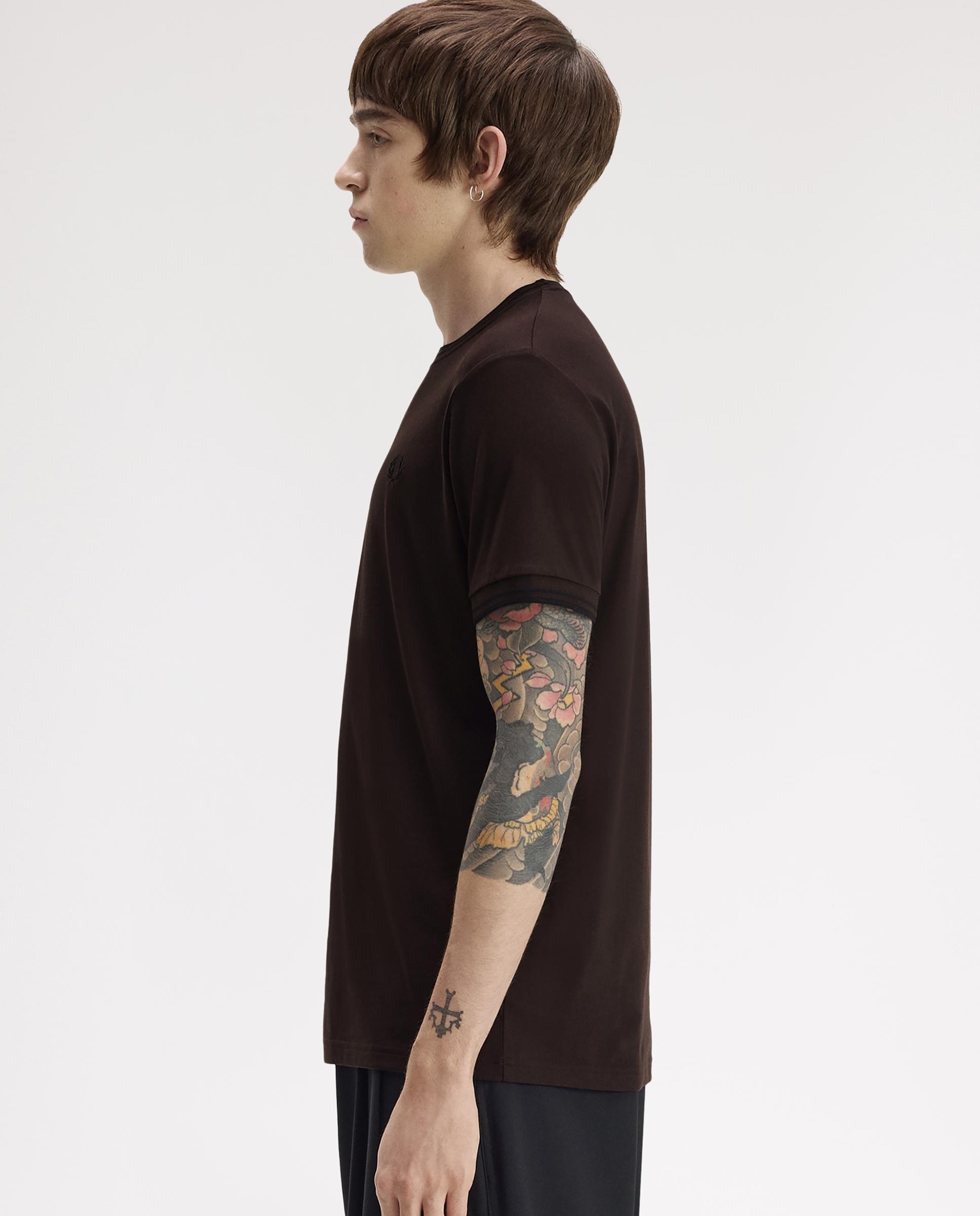 Camiseta de manga corta de hombre con ribete con dos franjas - Fred Perry - Marrón oscuro Marrón oscuro-2