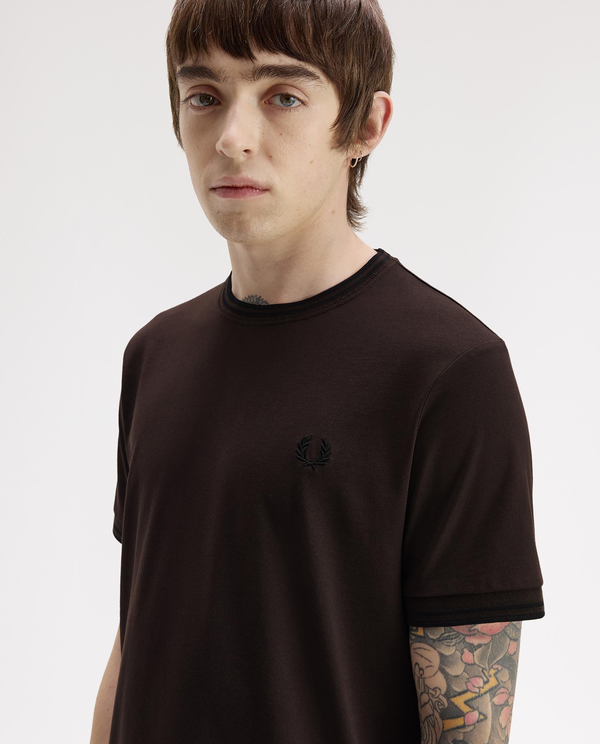 Camiseta de manga corta de hombre con ribete con dos franjas - Fred Perry - Marrón oscuro Marrón oscuro-4