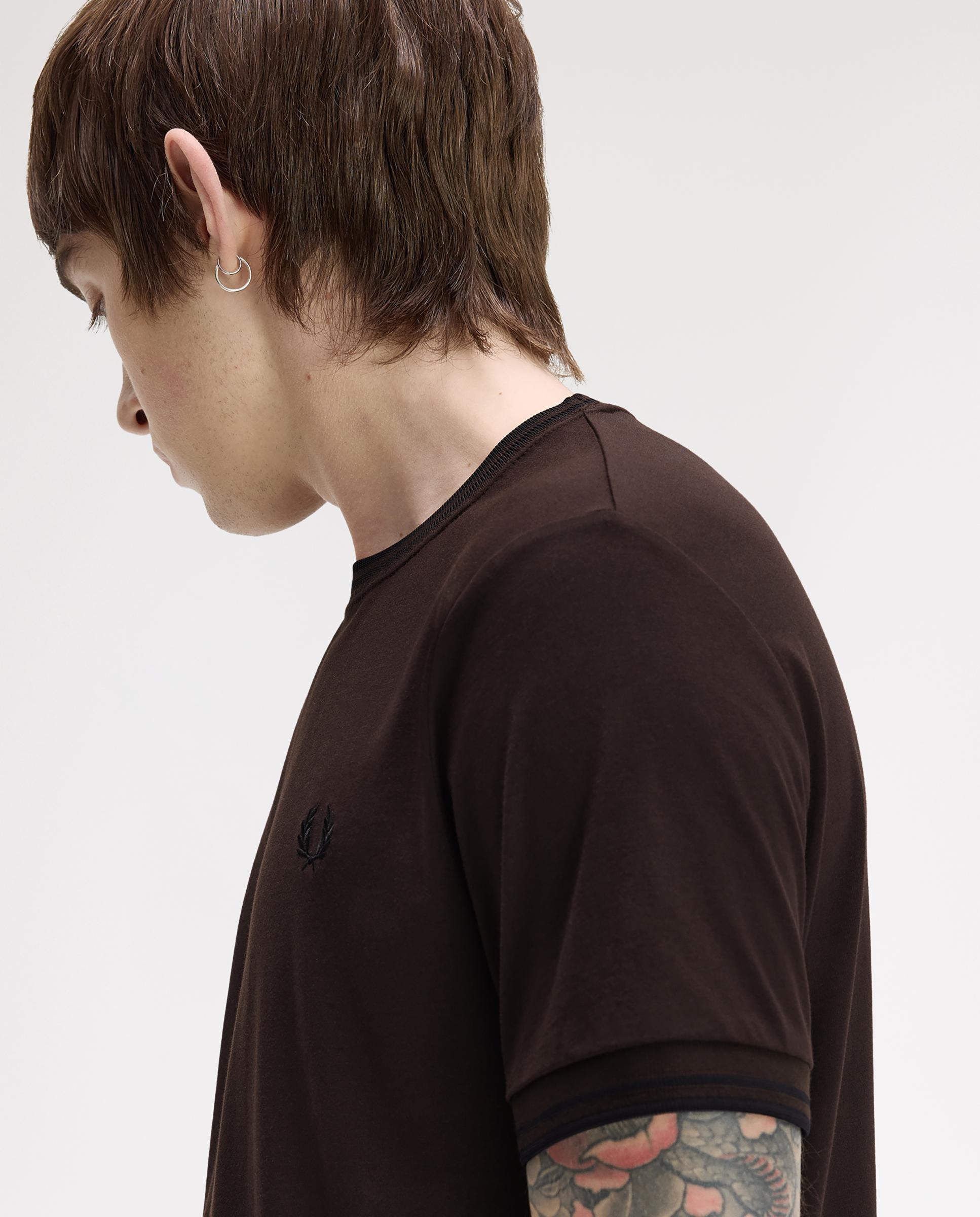 Camiseta de manga corta de hombre con ribete con dos franjas - Fred Perry - Marrón oscuro Marrón oscuro-5