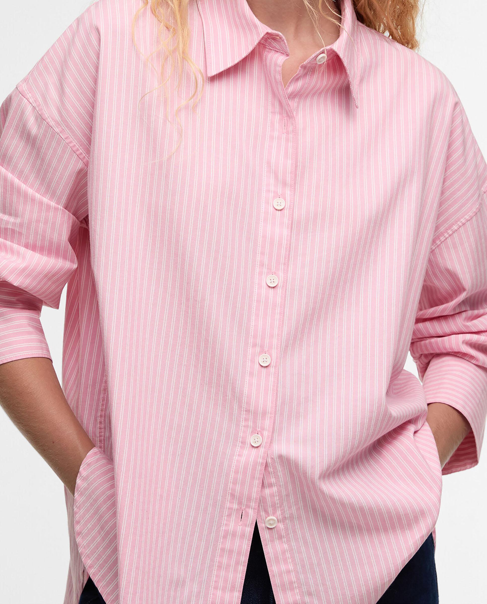 Camisa de mujer de corte recto con mangas largas - Barbour - Rosa / Blanco Rosa / Blanco-4